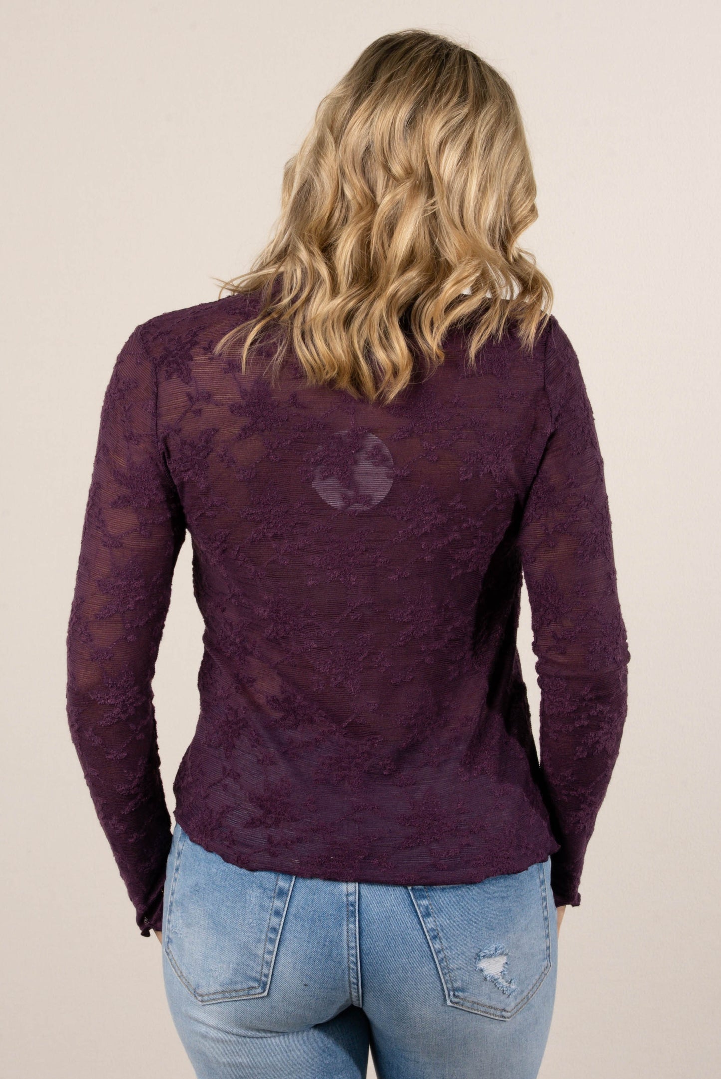 Elise Sheer Lace Mock Neck Top