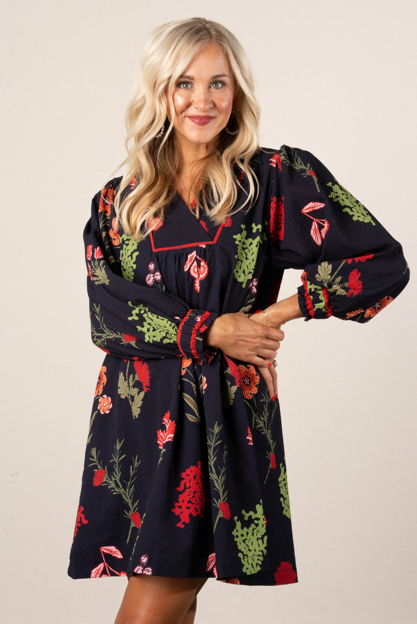 Violet Textured Floral Collared Dress