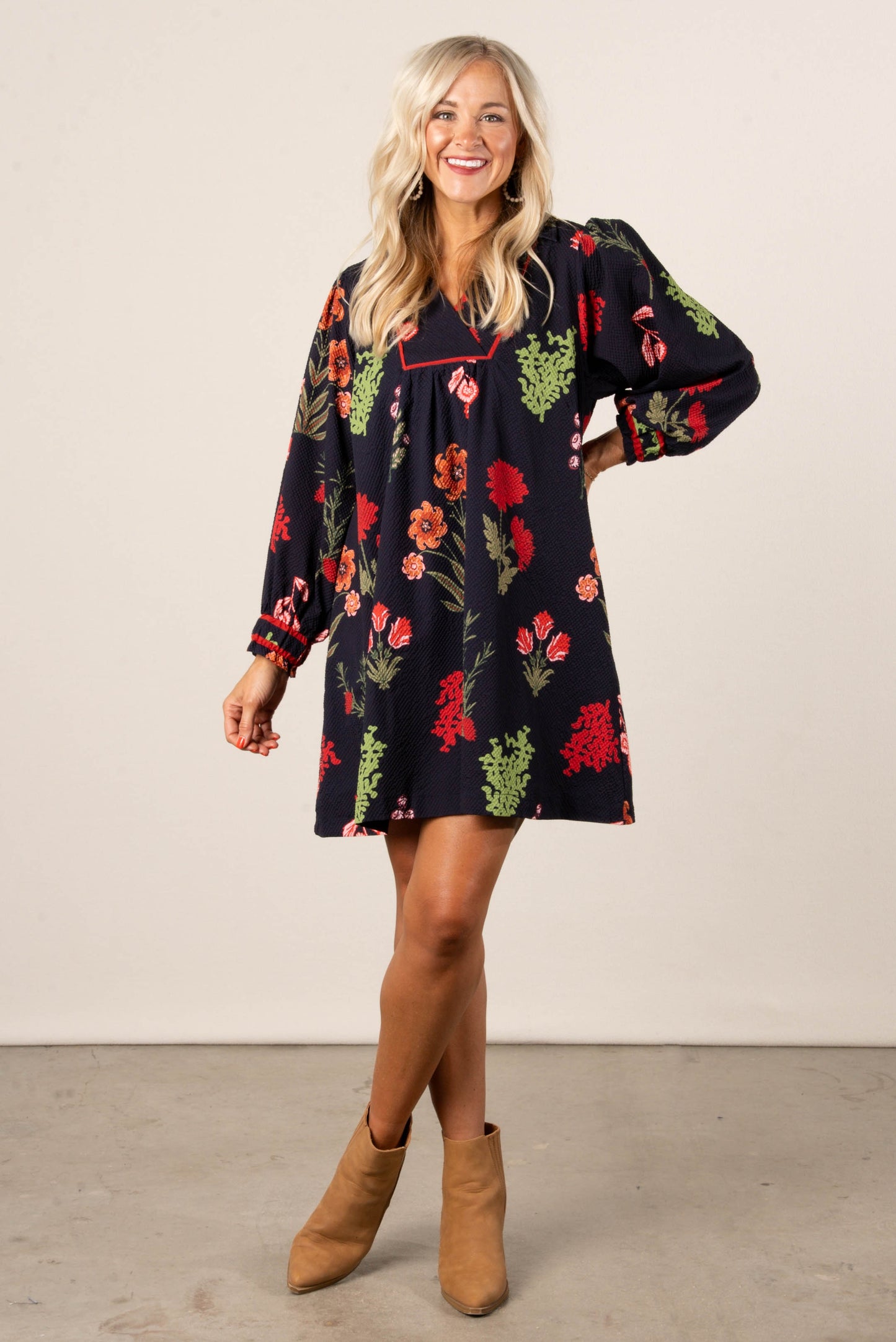 Violet Textured Floral Collared Dress