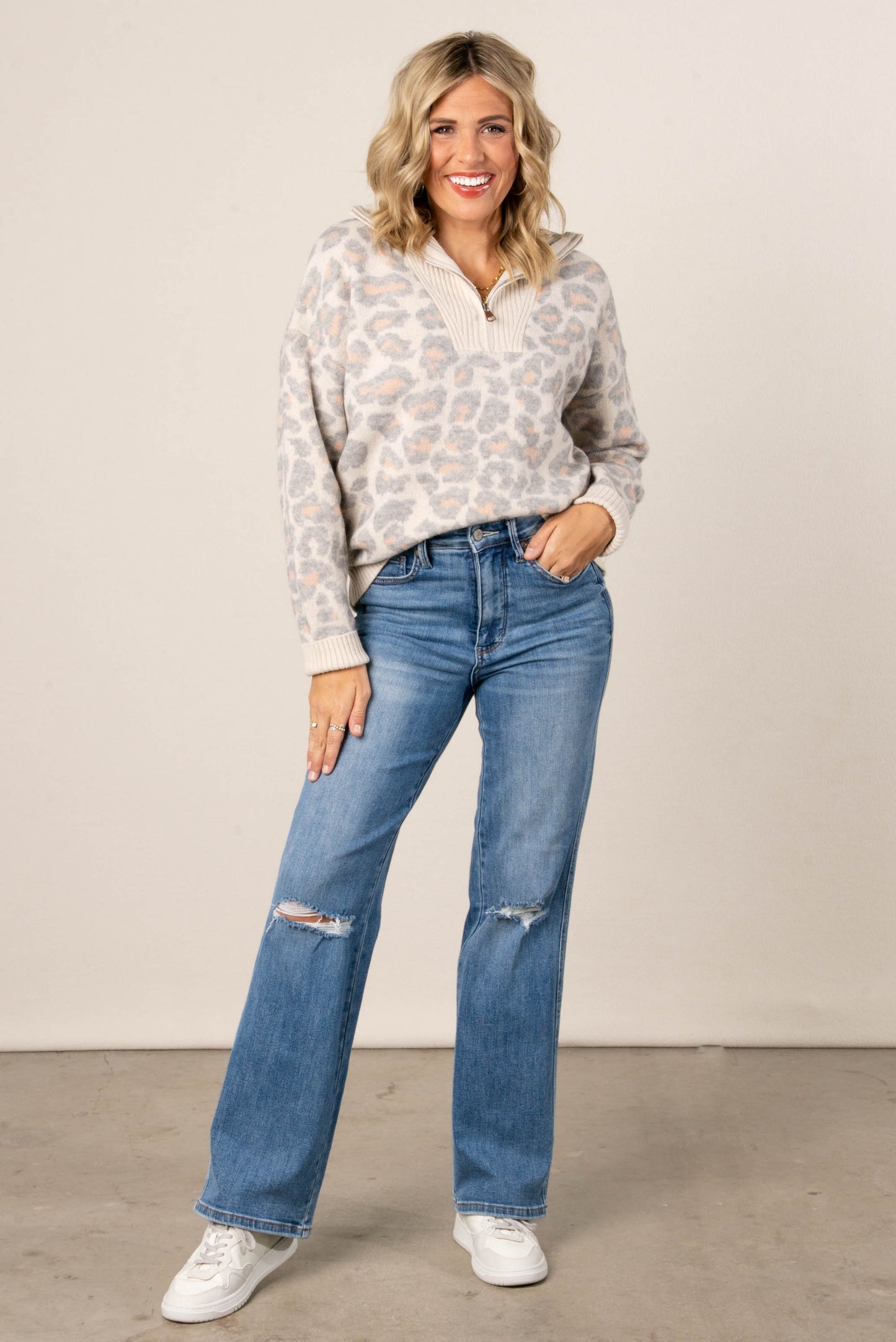 Francesca Leopard Knit Half Zip Sweater
