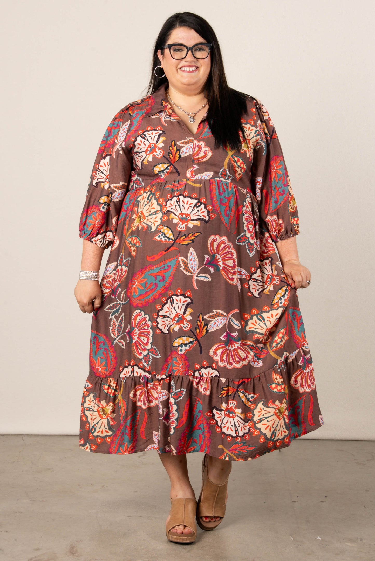 Lena Floral Tiered Midi Dress