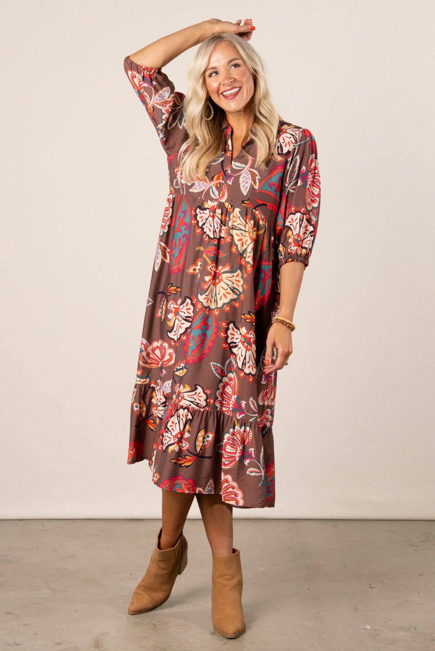 Lena Floral Tiered Midi Dress
