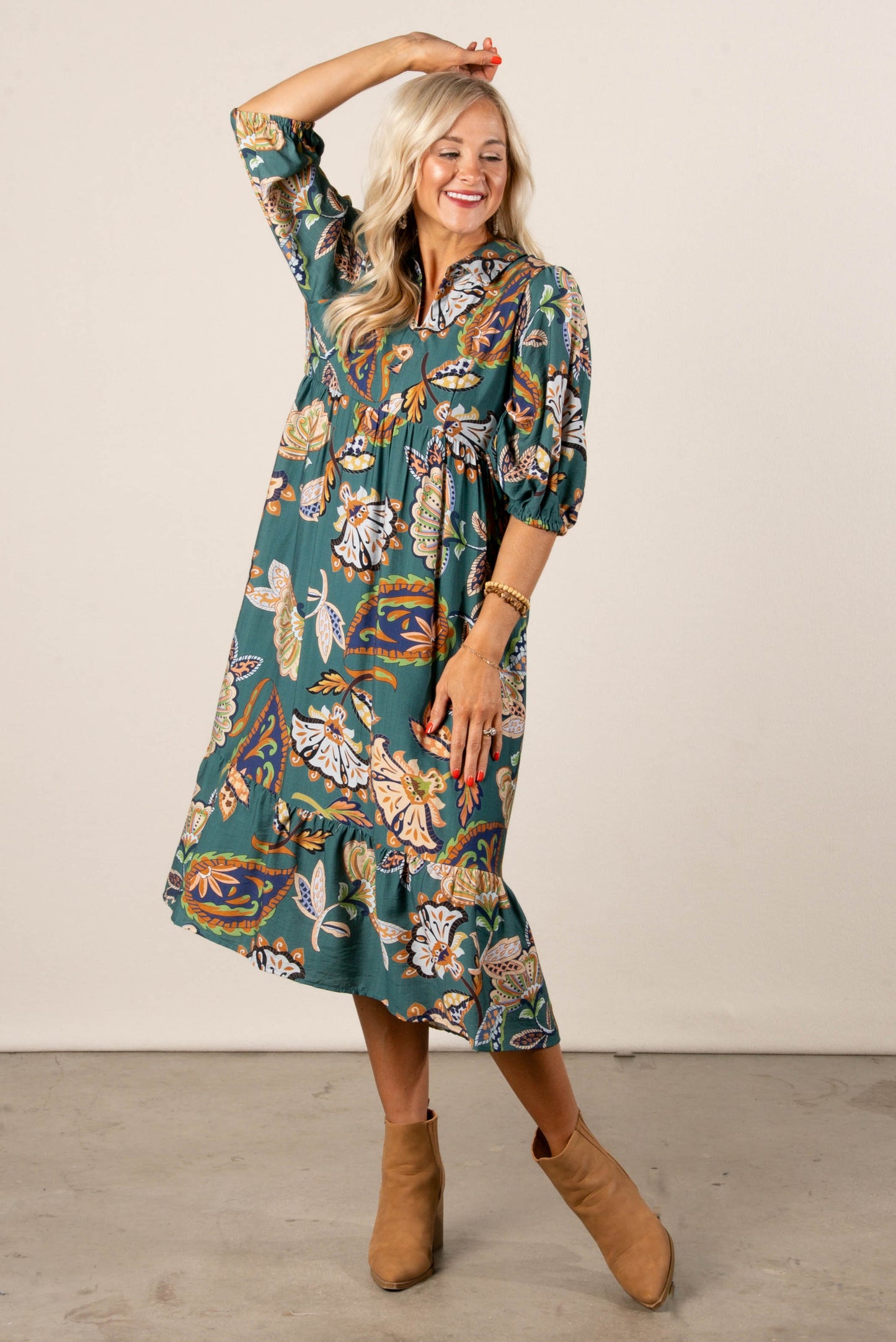 Lena Floral Tiered Midi Dress
