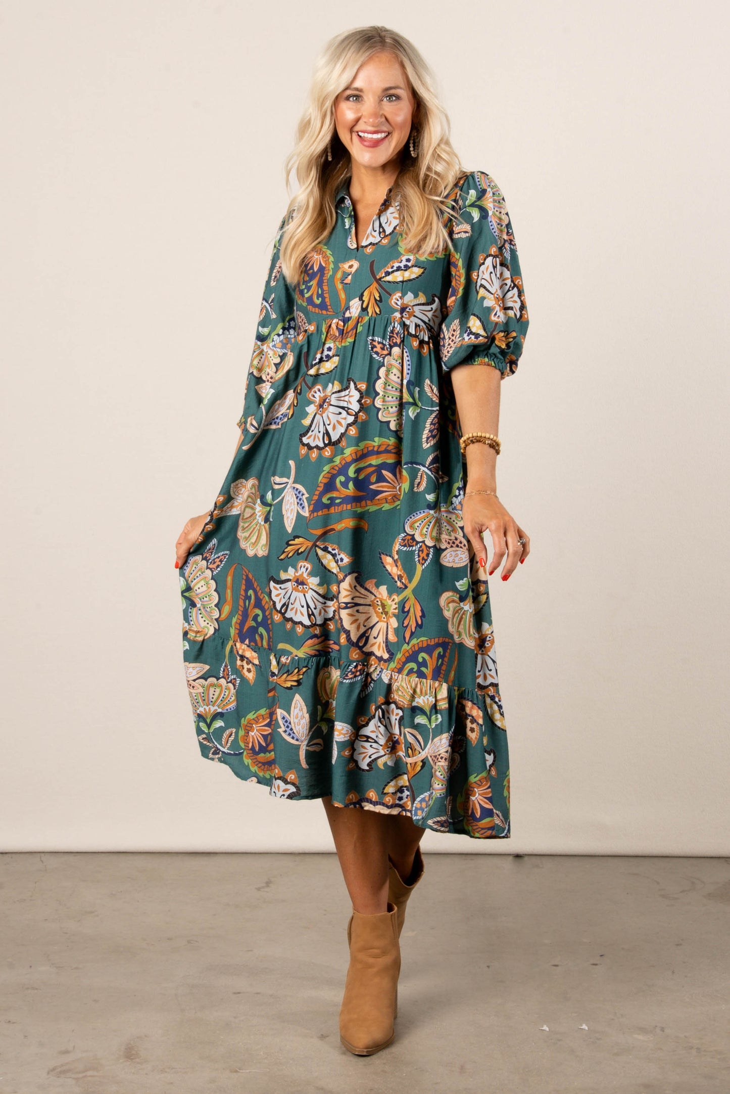 Lena Floral Tiered Midi Dress