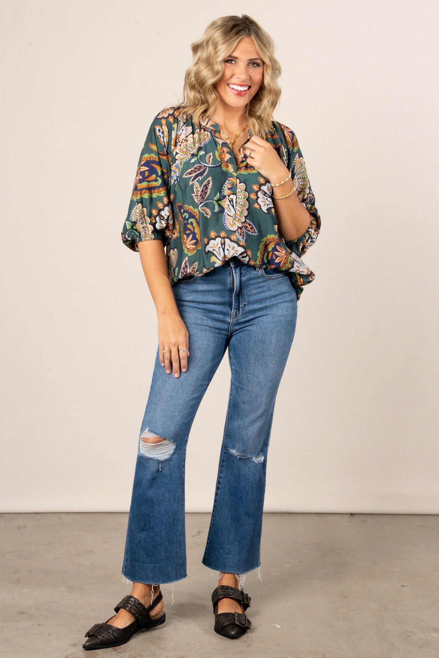 Harmony Floral Mid Button Blouse