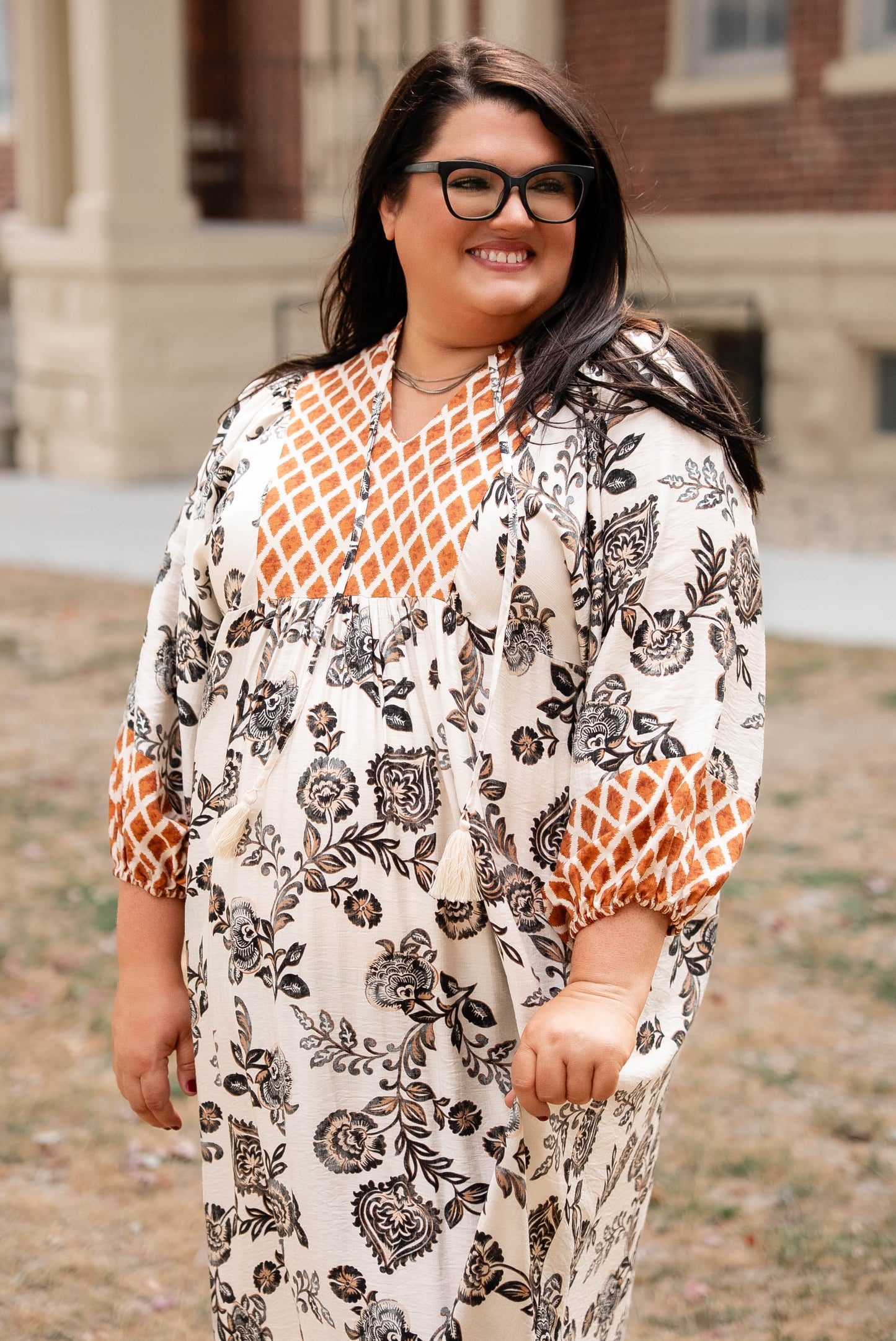Adelaide Mixed Print Boho Midi Dress