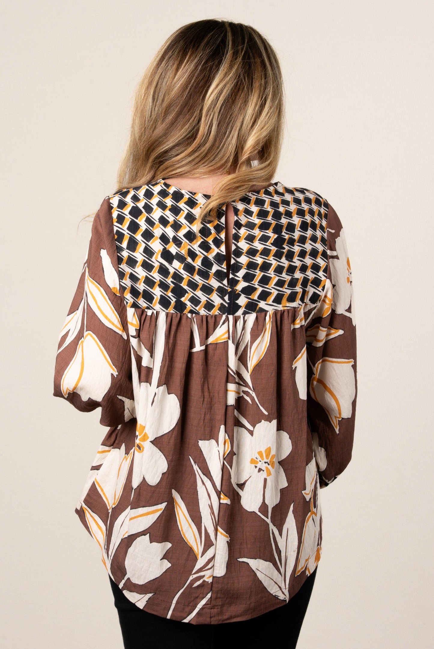 Susanna Mixed Print Babydoll Blouse