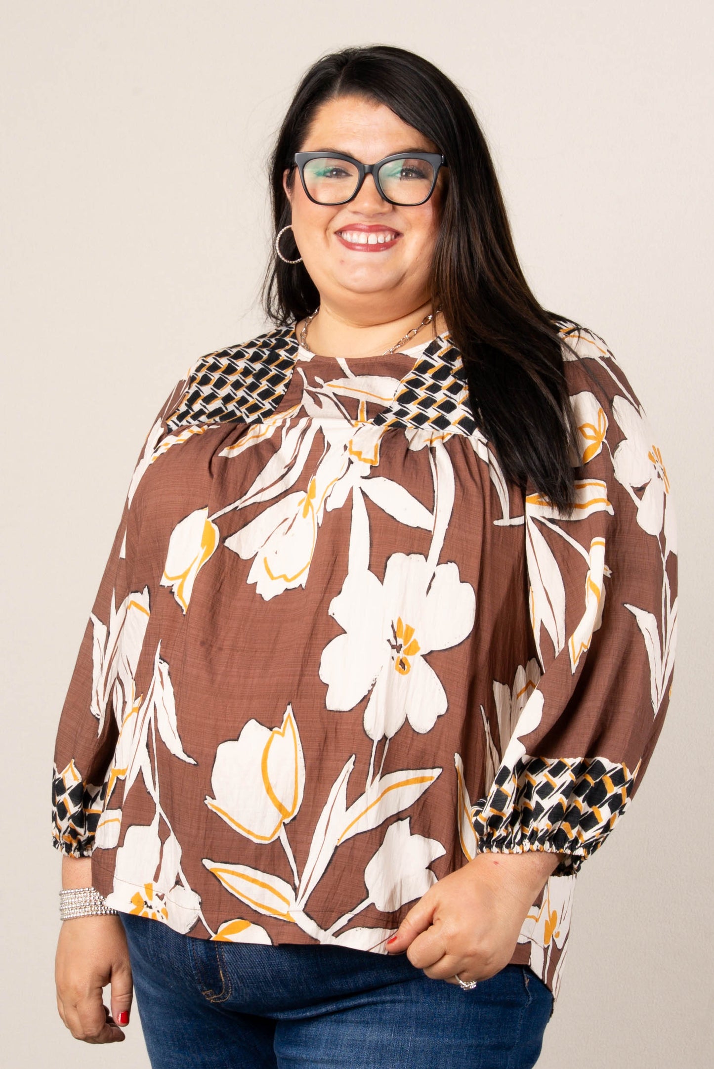 Susanna Mixed Print Babydoll Blouse