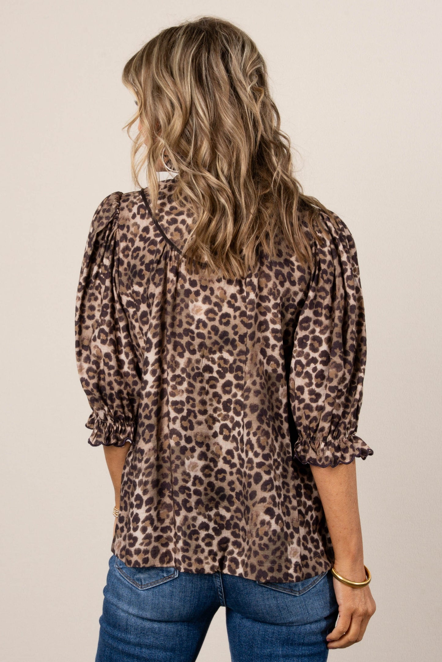 Londyn Leopard Half Button Blouse