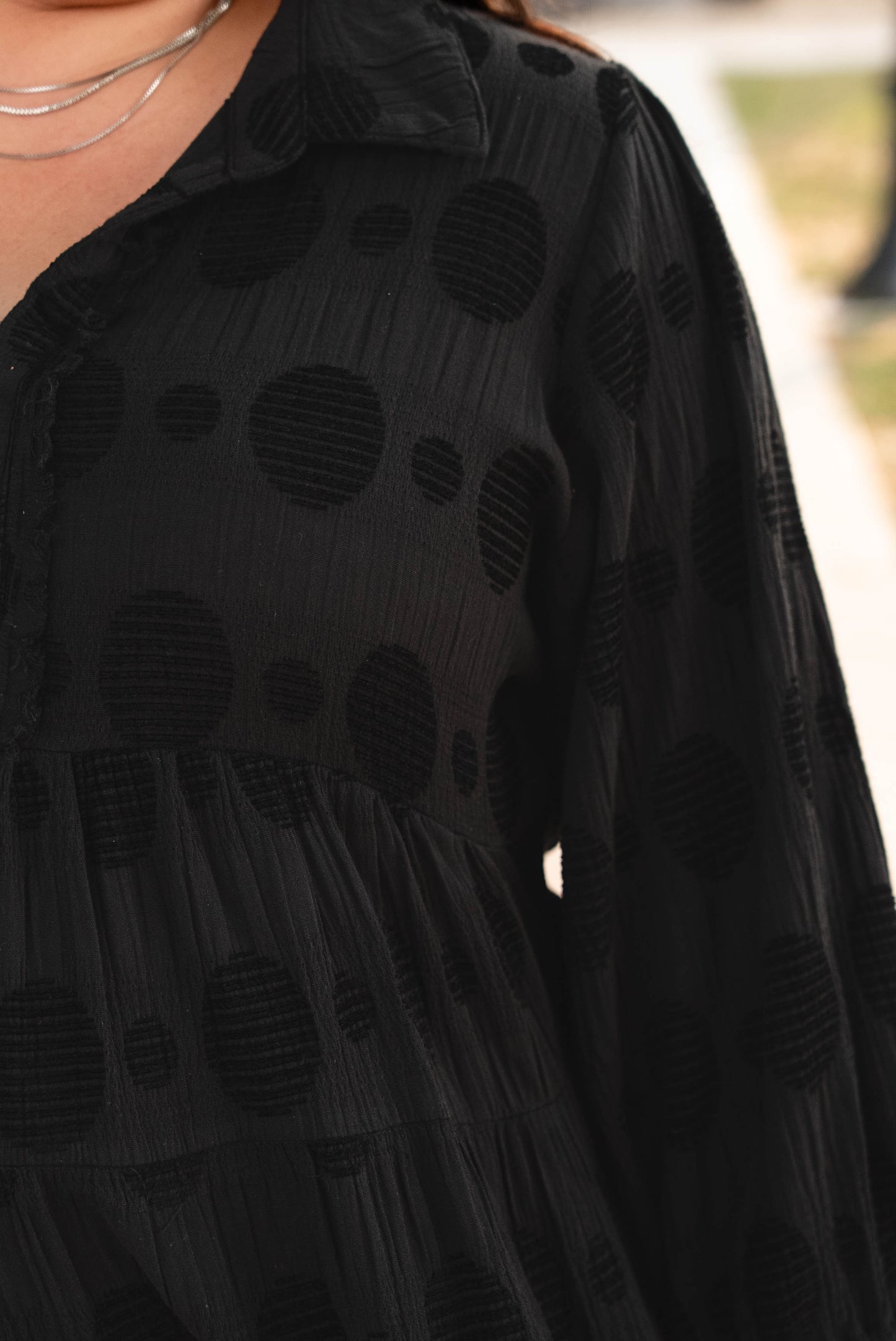 Rachel Textured Dot Tiered Midi Dress