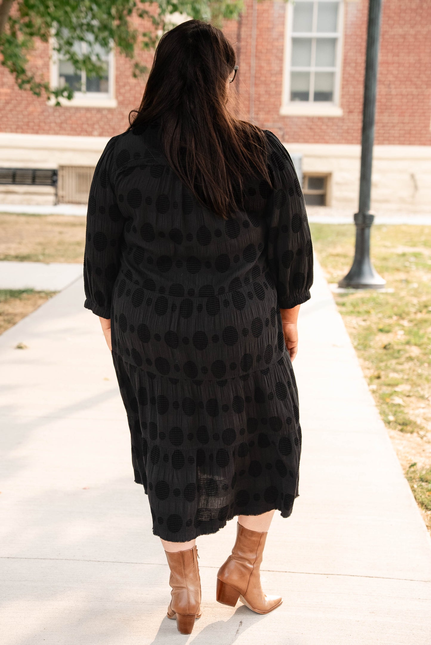 Rachel Textured Dot Tiered Midi Dress