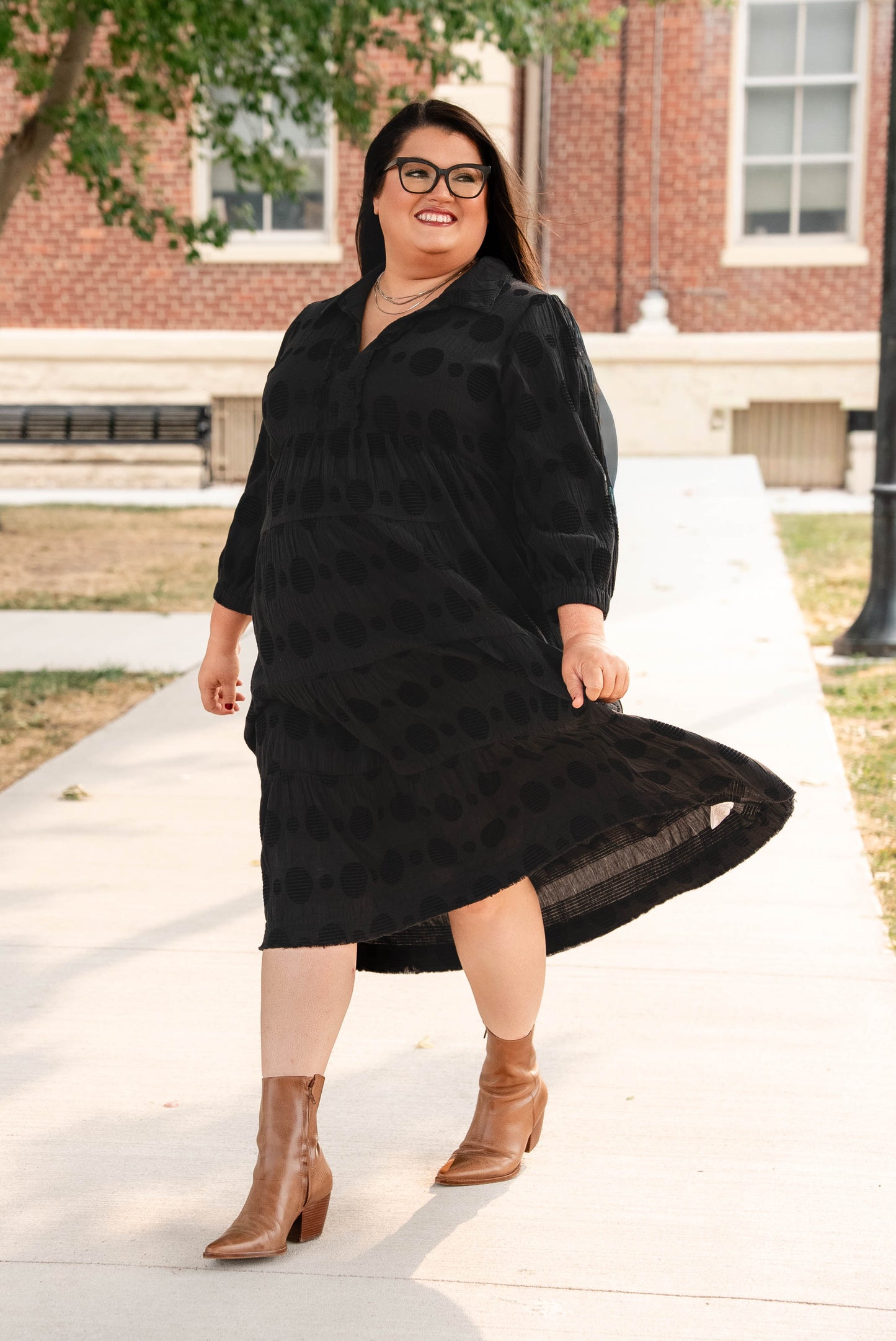 Rachel Textured Dot Tiered Midi Dress
