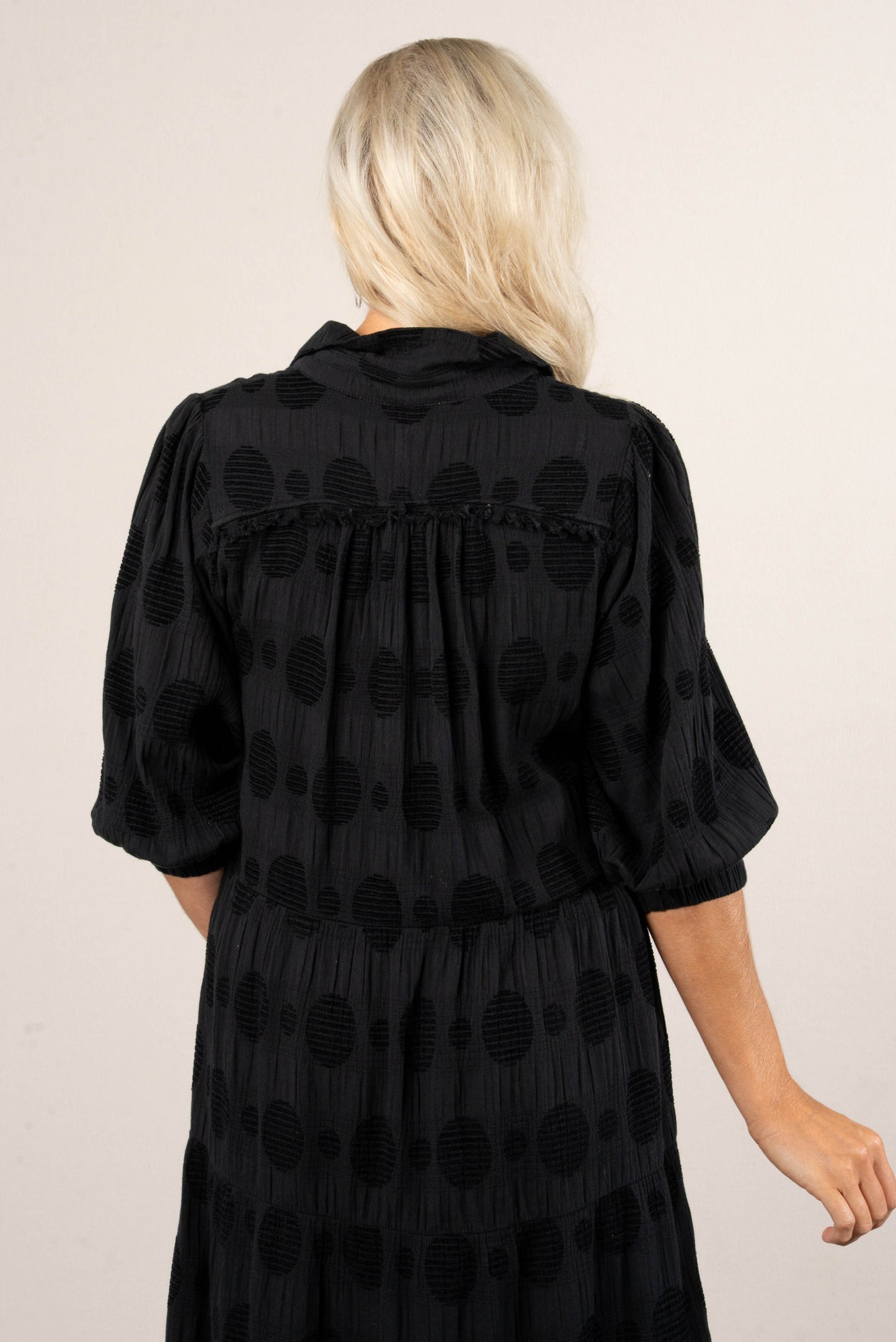 Rachel Textured Dot Tiered Midi Dress