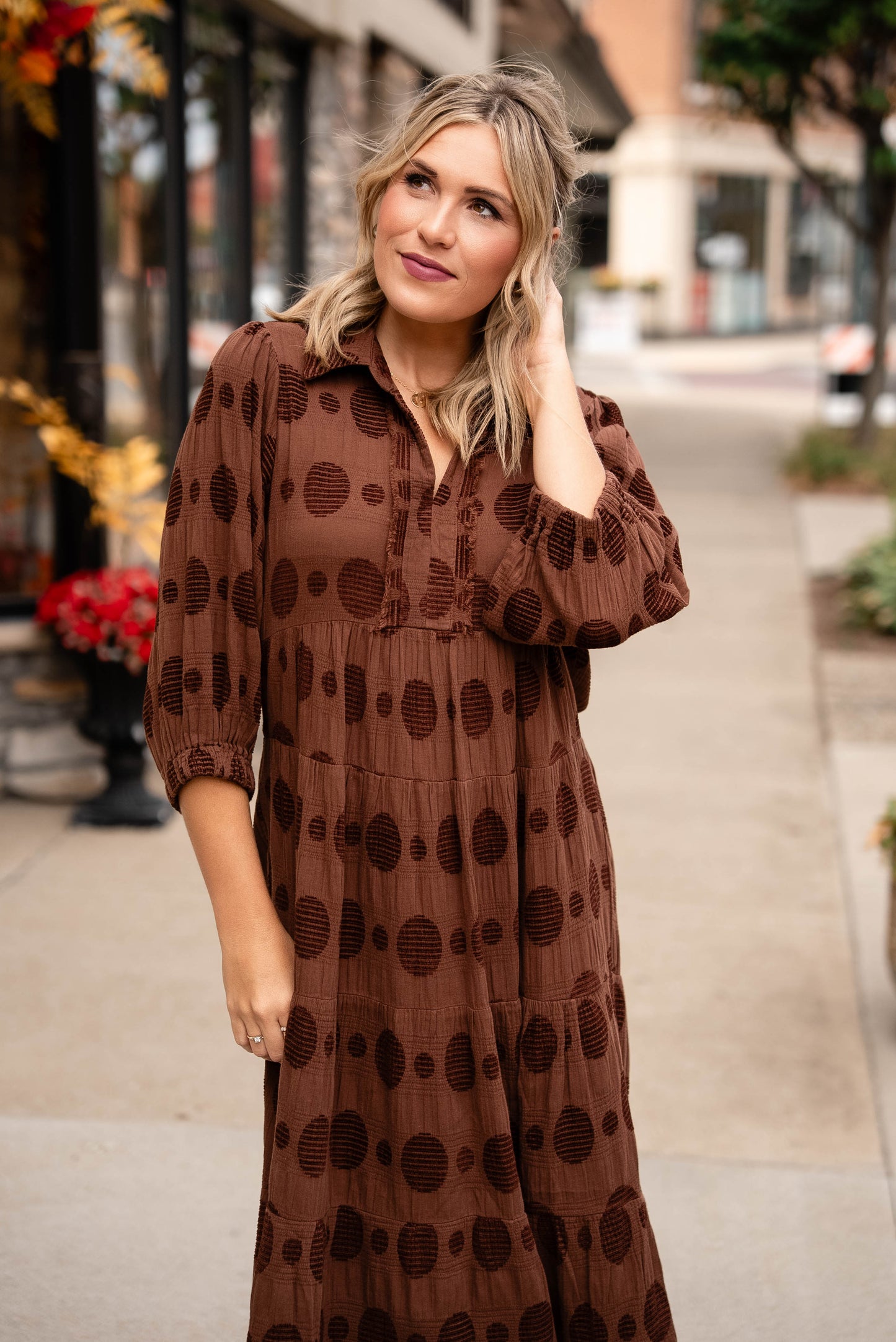 Rachel Textured Dot Tiered Midi Dress