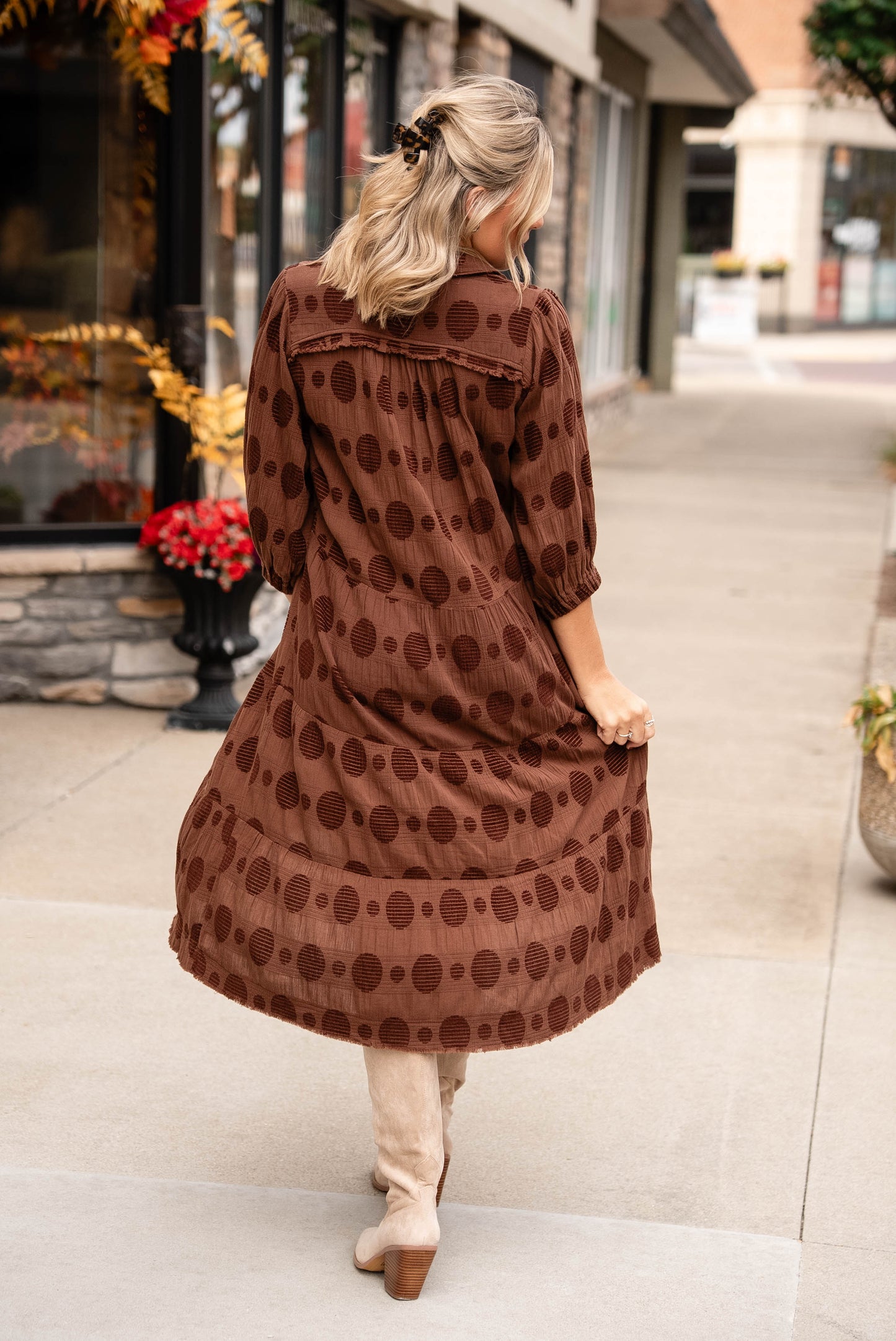 Rachel Textured Dot Tiered Midi Dress