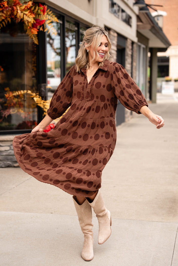 Rachel Textured Dot Tiered Midi Dress