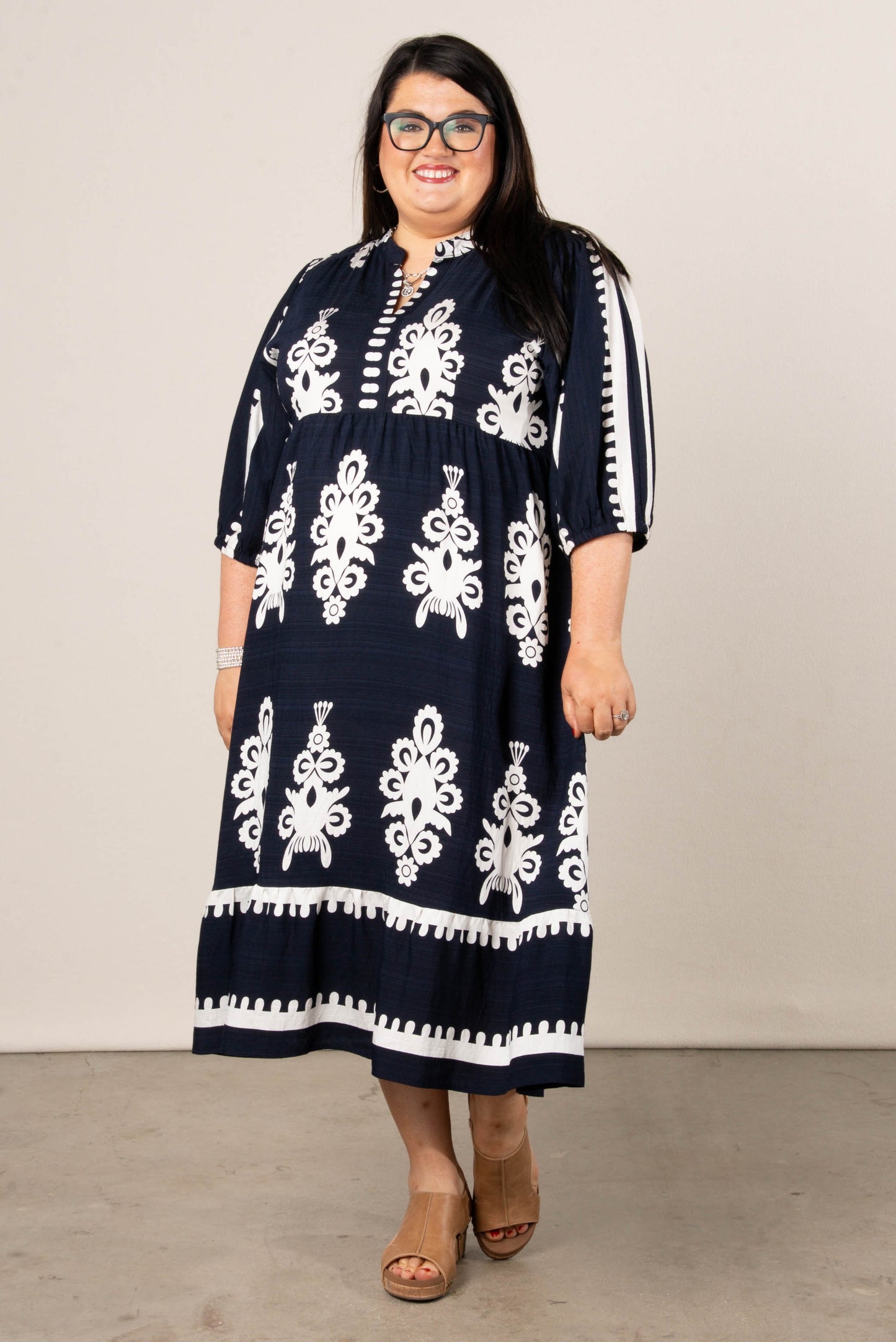Hannah Boho Motif Tiered Midi Dress