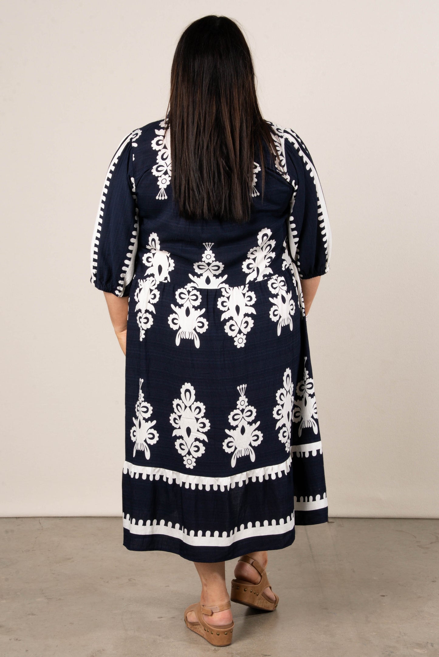 Hannah Boho Motif Tiered Midi Dress