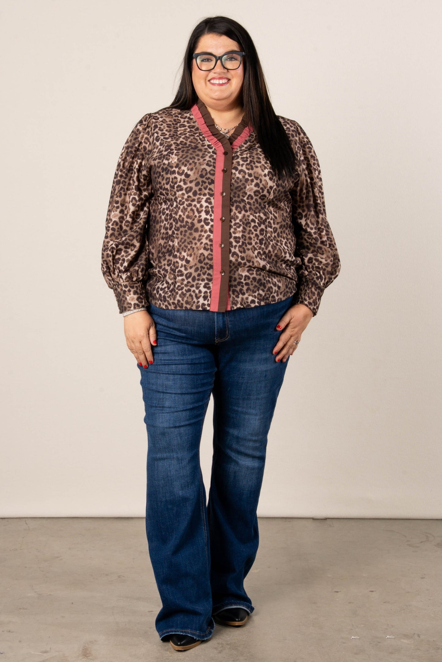 Madison Leopard Ruffle Trim Top
