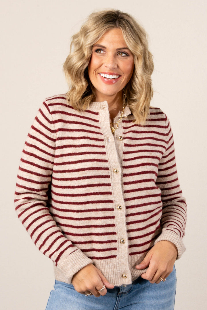 Nora Striped Gold Button Sweater Cardigan
