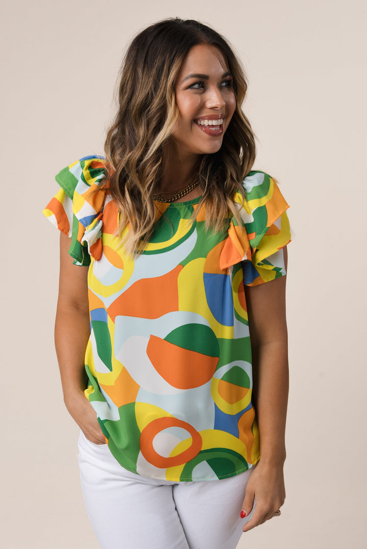 Abstract Ruffle Sleeve Top *Final Sale*
