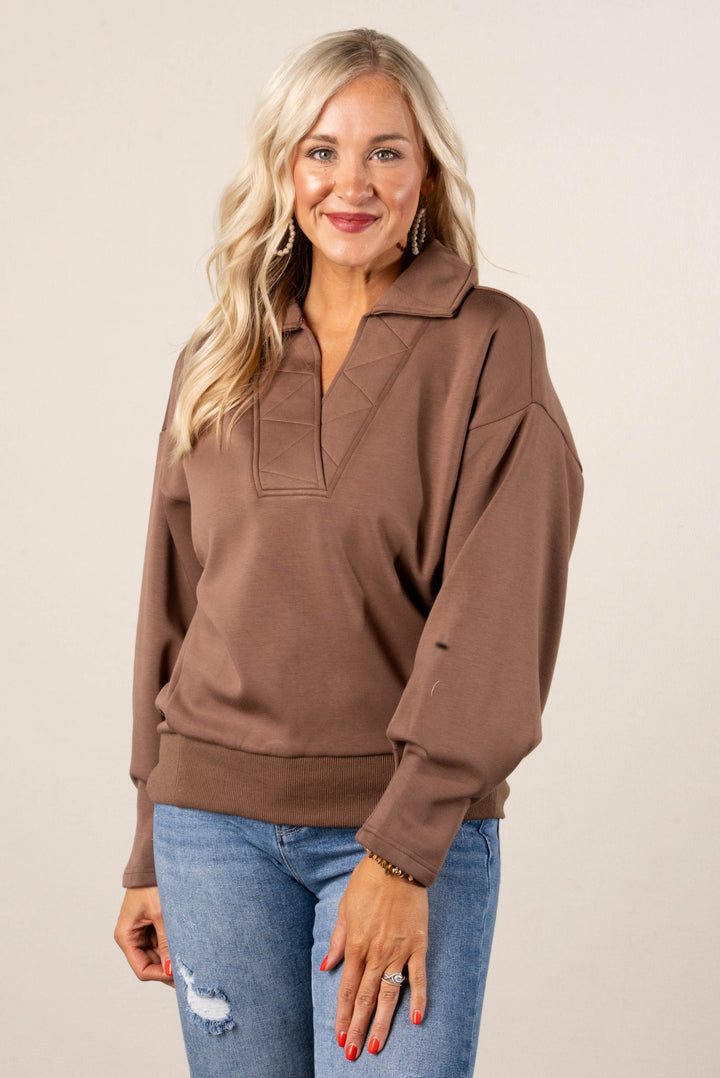 Kristina Collared Pleat Cuff Pullover