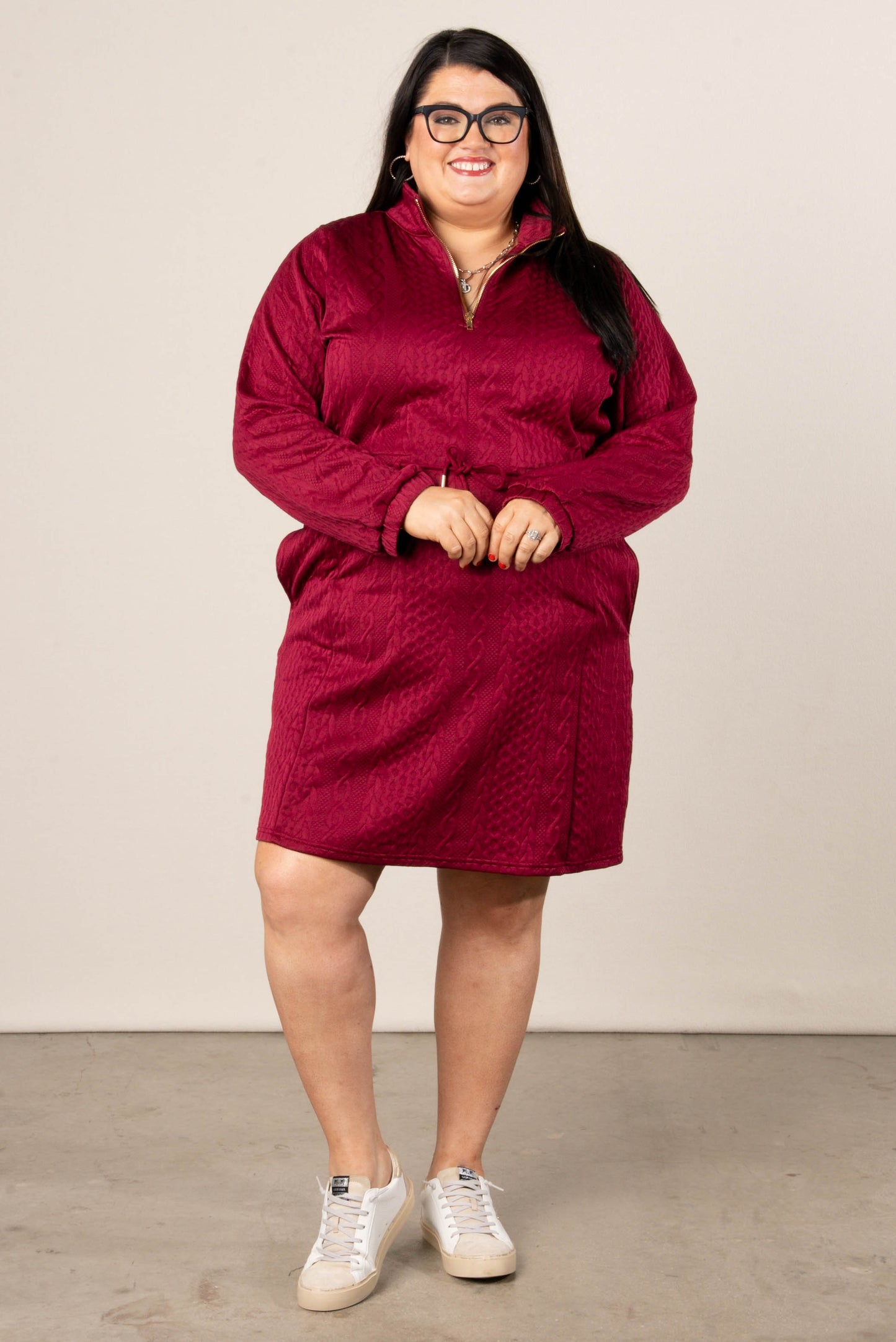 Nova Quarter Zip Drawstring Waist Dress