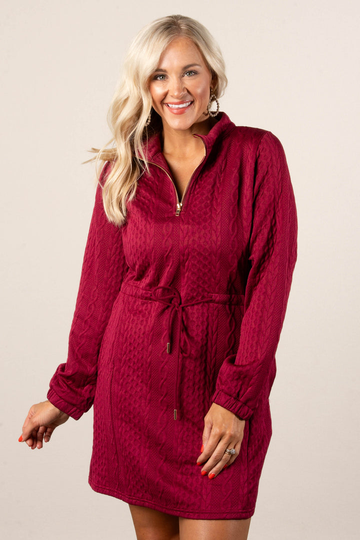 Nova Quarter Zip Drawstring Waist Dress