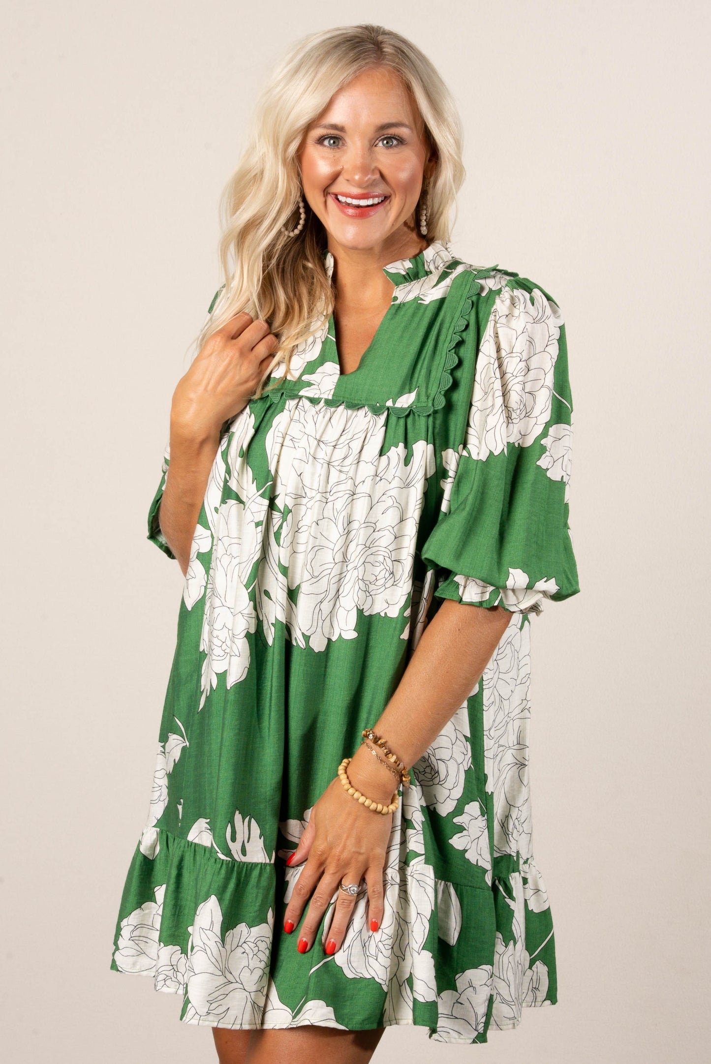 Ivy Floral Frill Neck Babydoll Dress