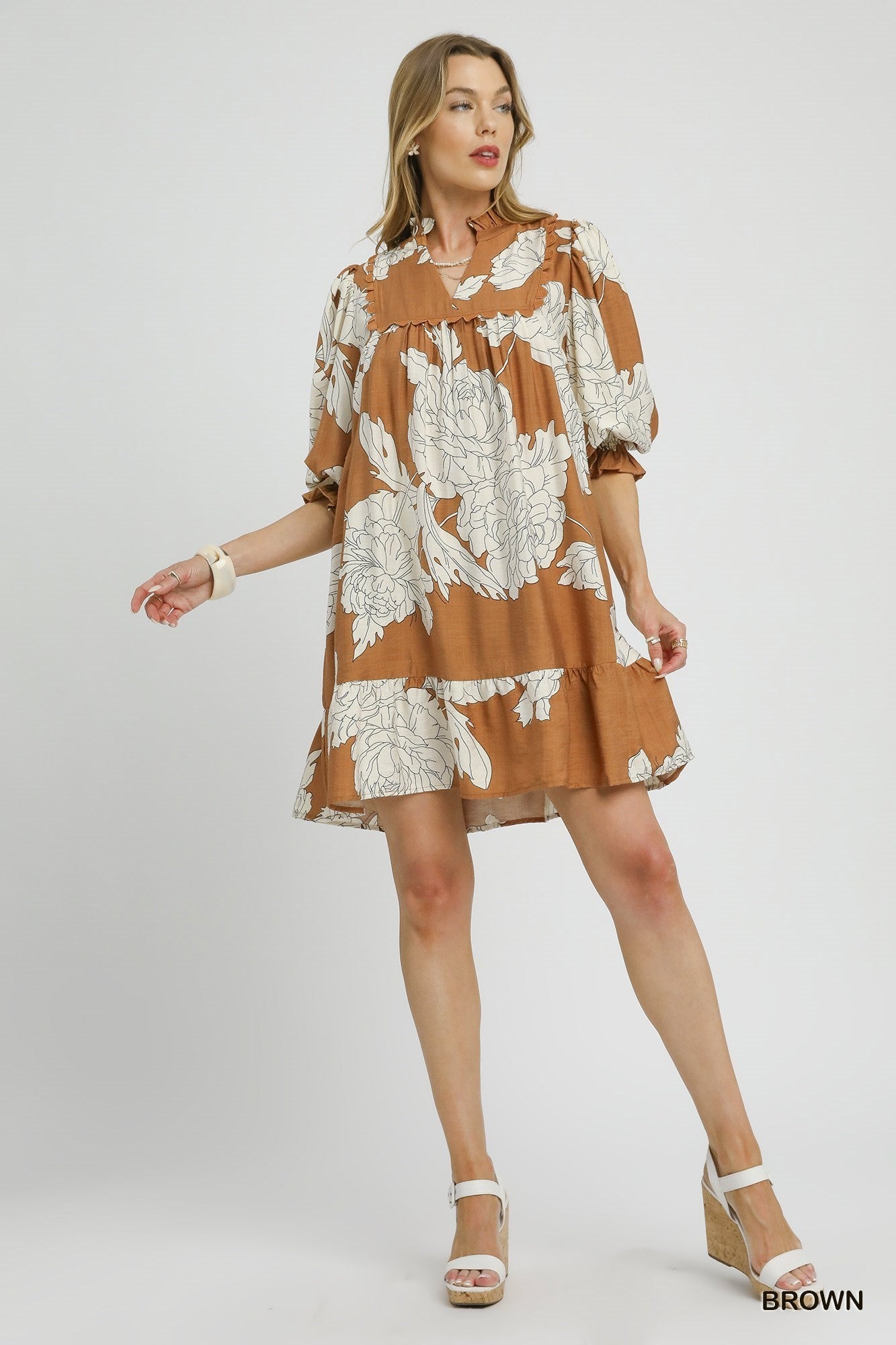 Ivy Floral Frill Neck Babydoll Dress