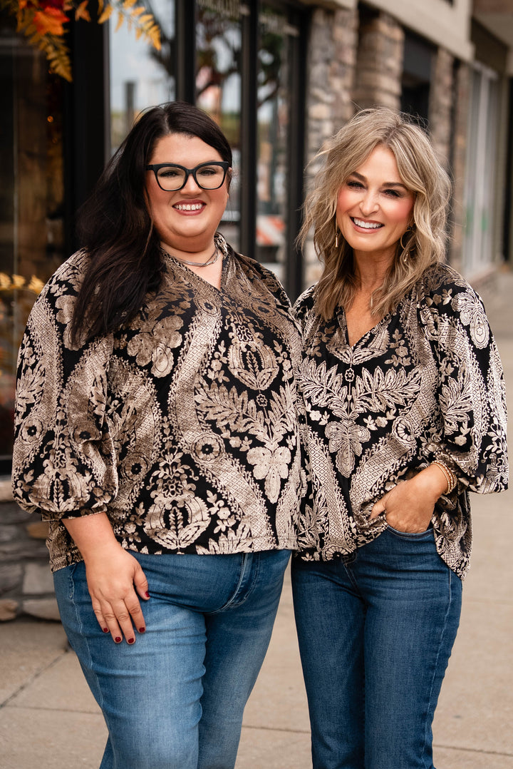 Eloise Damask Velvet High Neck Top