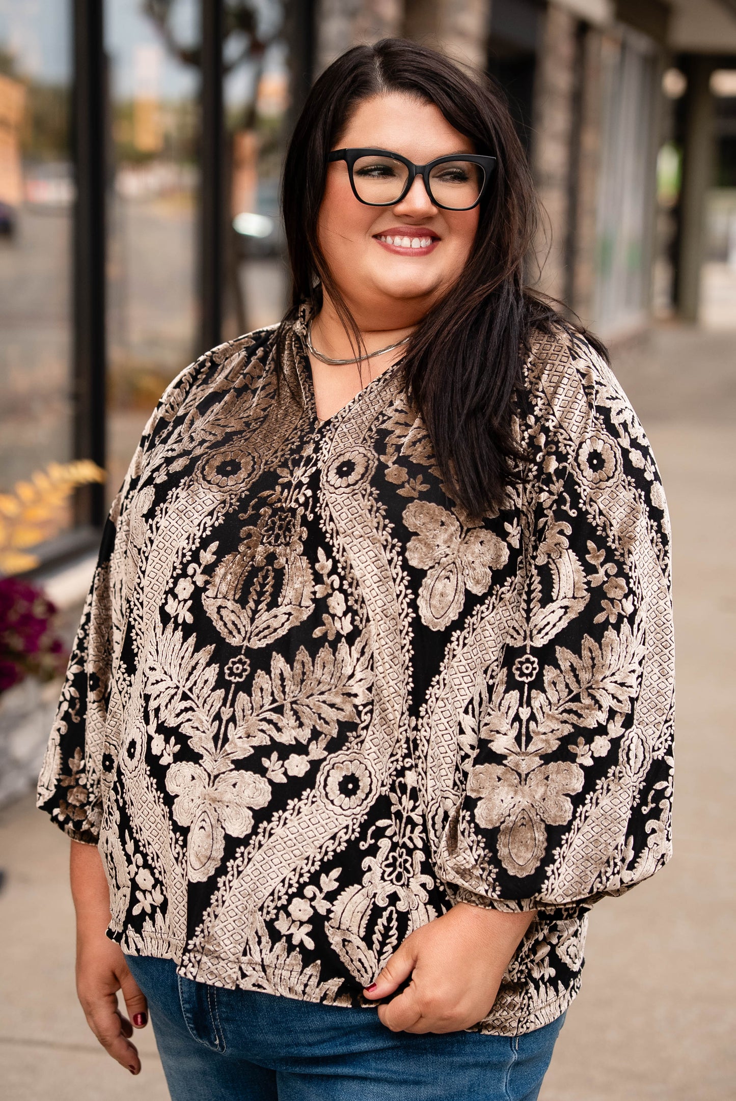 Eloise Damask Velvet High Neck Top