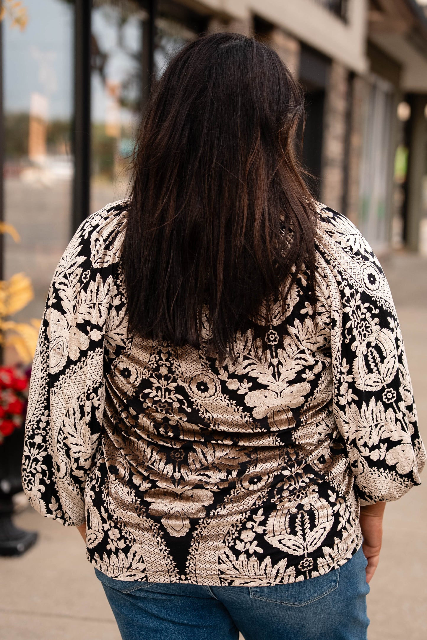 Eloise Damask Velvet High Neck Top