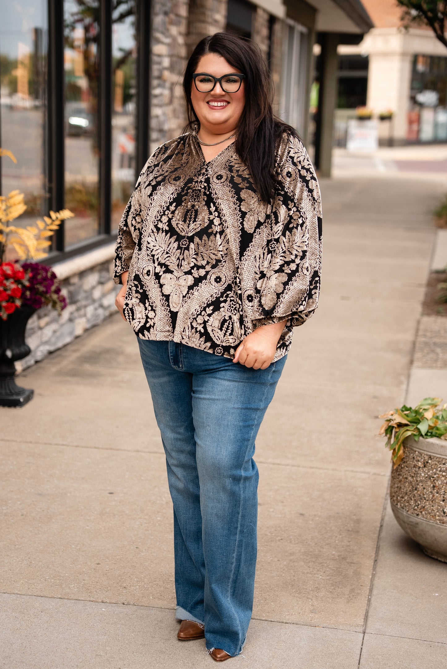 Eloise Damask Velvet High Neck Top