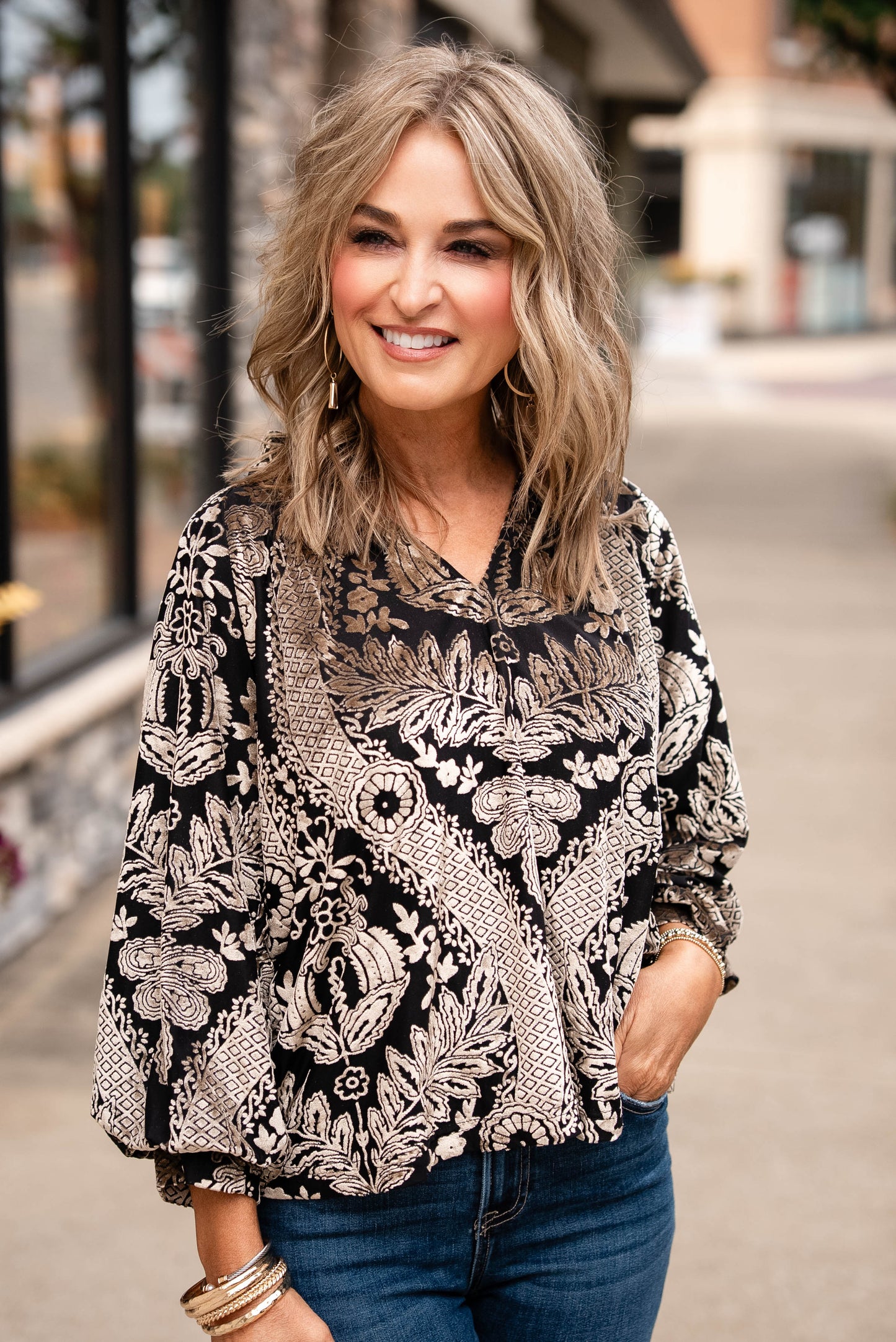 Eloise Damask Velvet High Neck Top