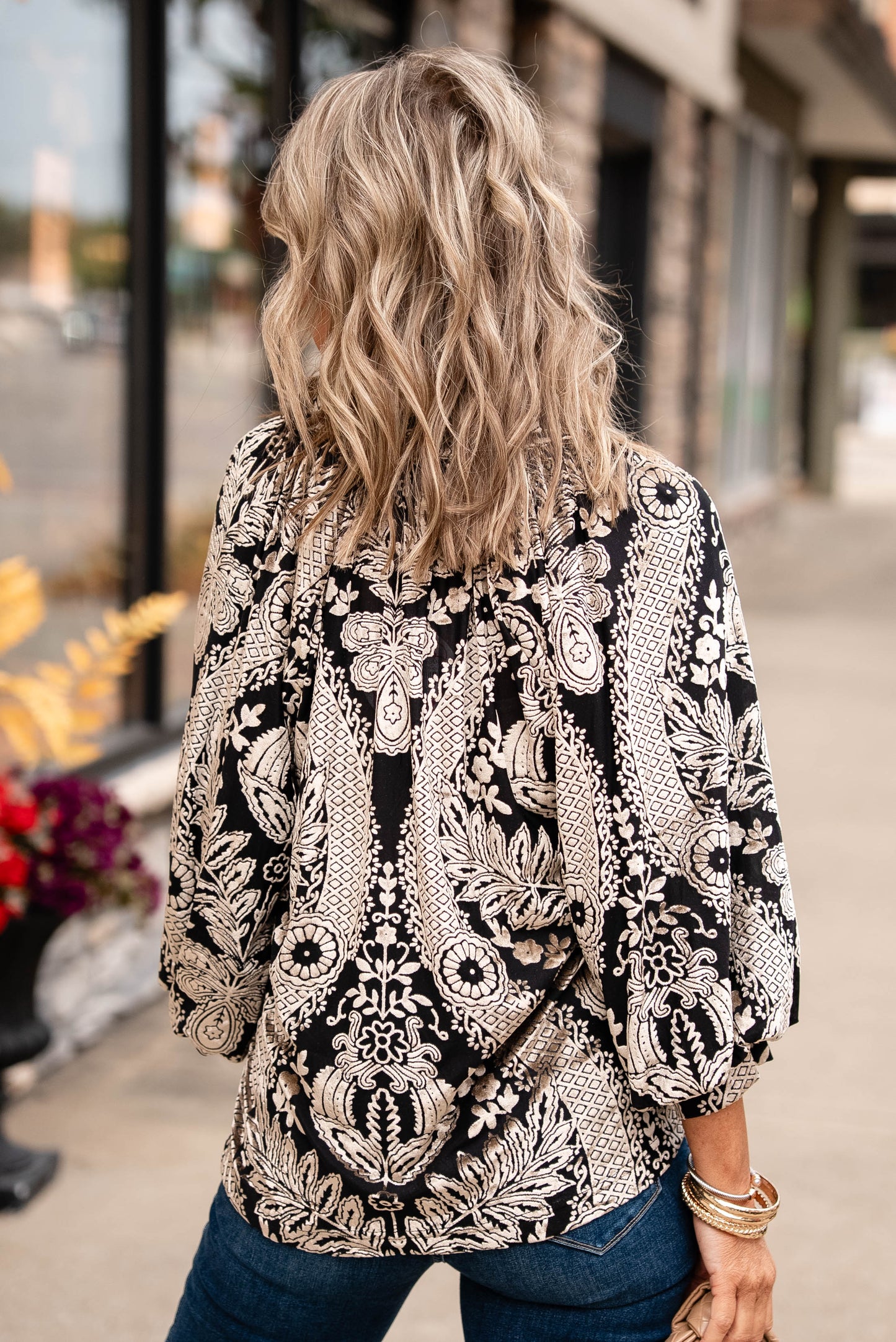Eloise Damask Velvet High Neck Top