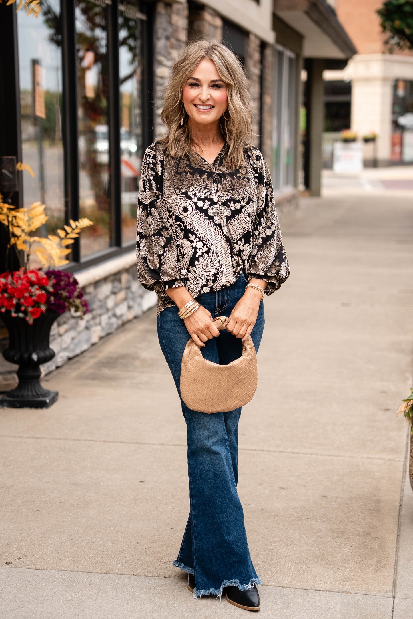 Eloise Damask Velvet High Neck Top