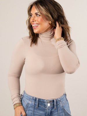 Melody Fine Ribbed Turtleneck Bodysuit