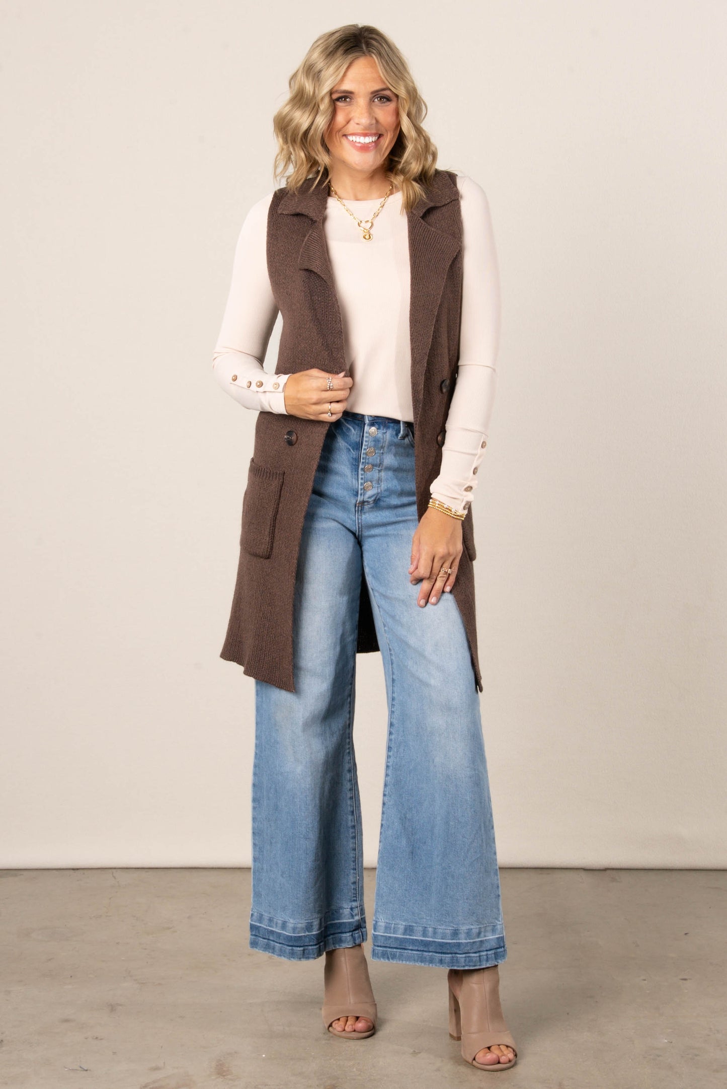 Anna Open Front Sweater Vest