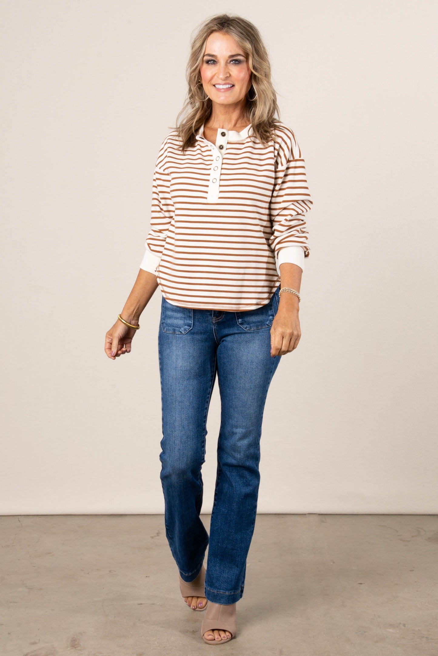 Stacey Striped Snap Henley Top