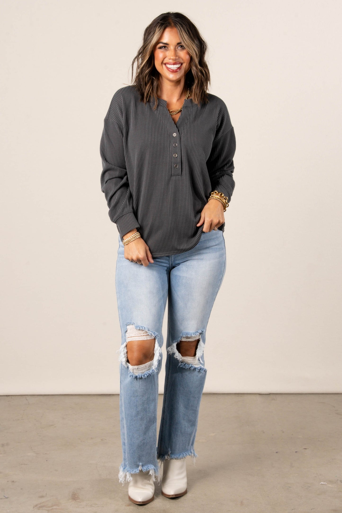 Marianna Ribbed Henley Top