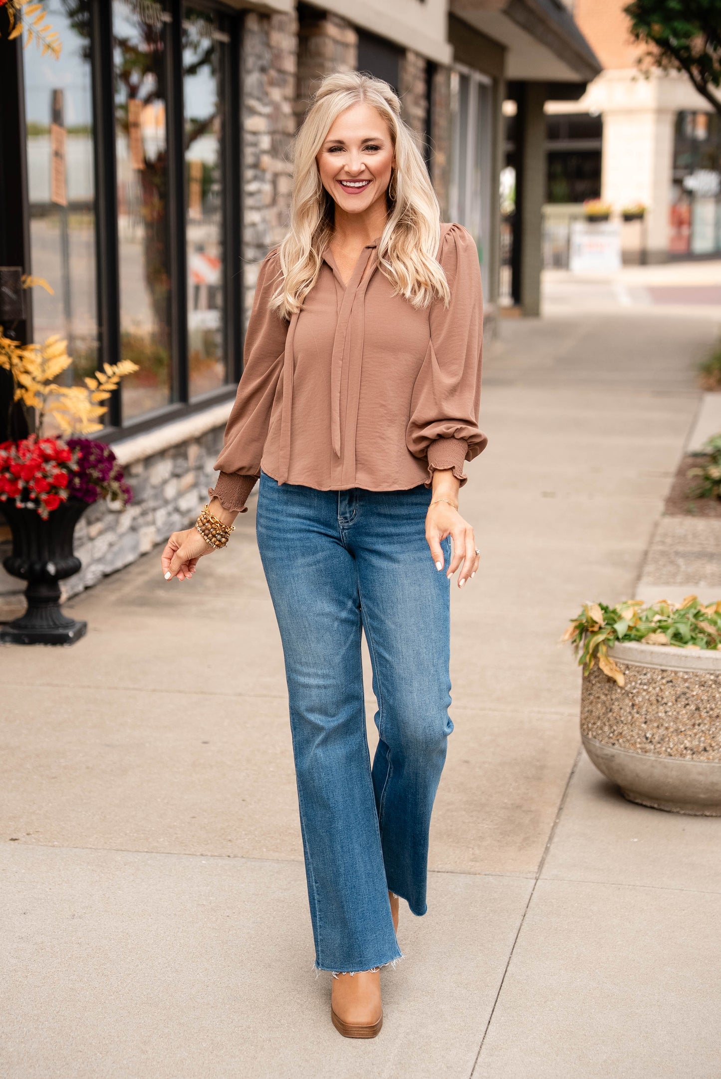 Sherry Crepe Knit Tie Neck Blouse