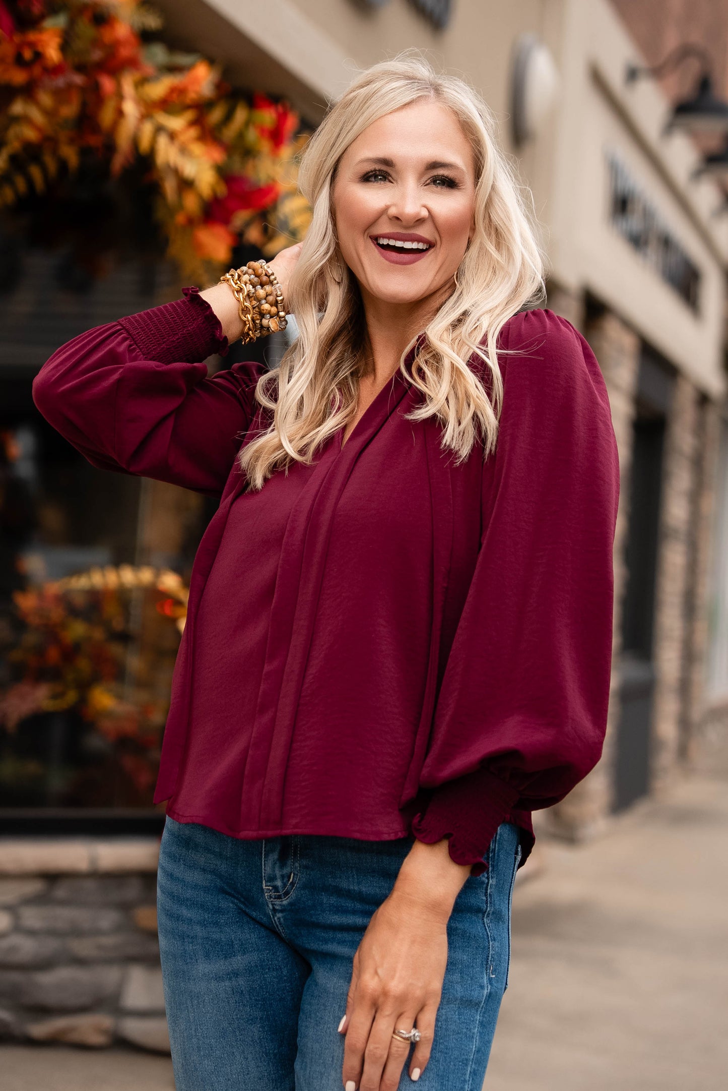 Sherry Crepe Knit Tie Neck Blouse