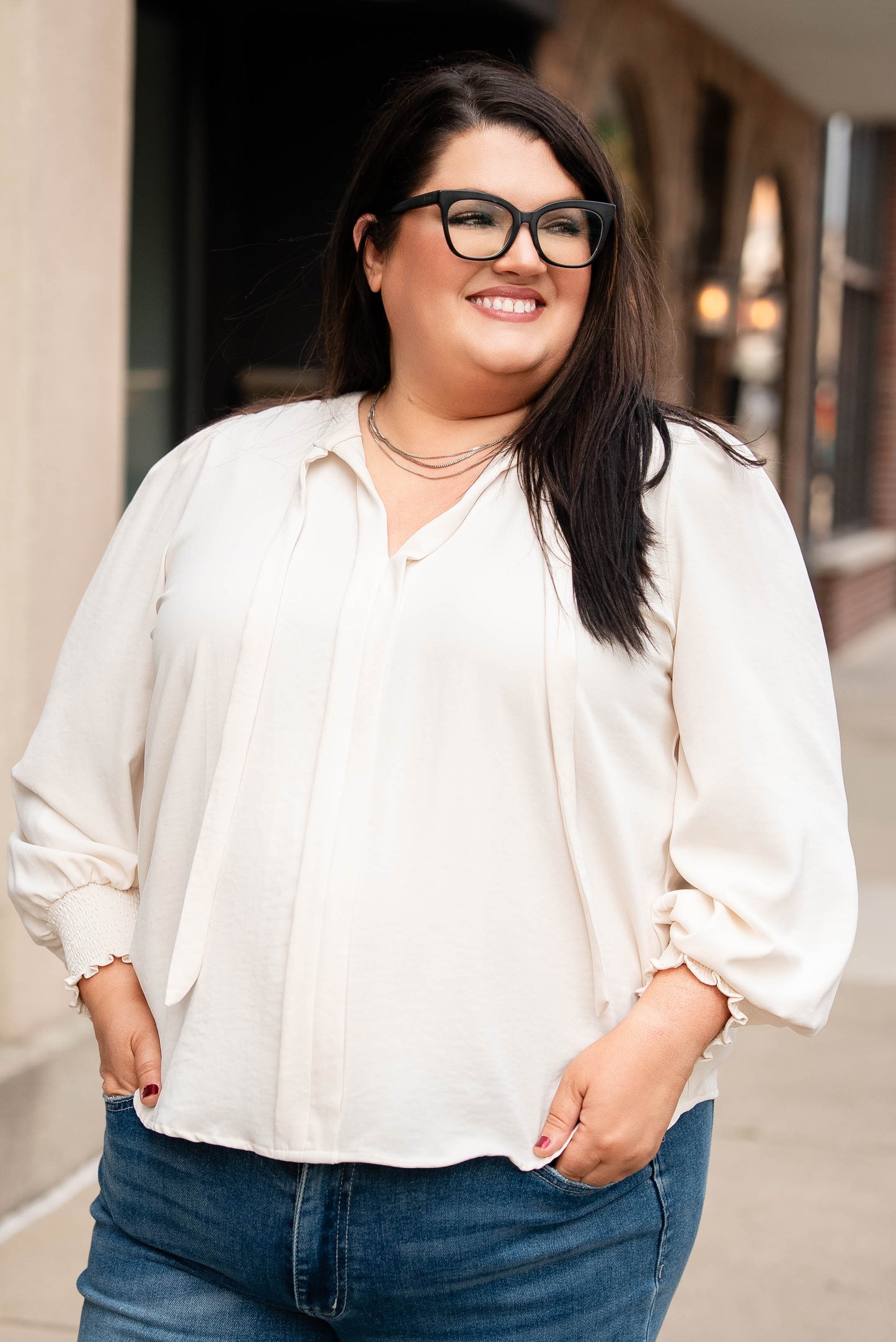 Sherry Crepe Knit Tie Neck Blouse