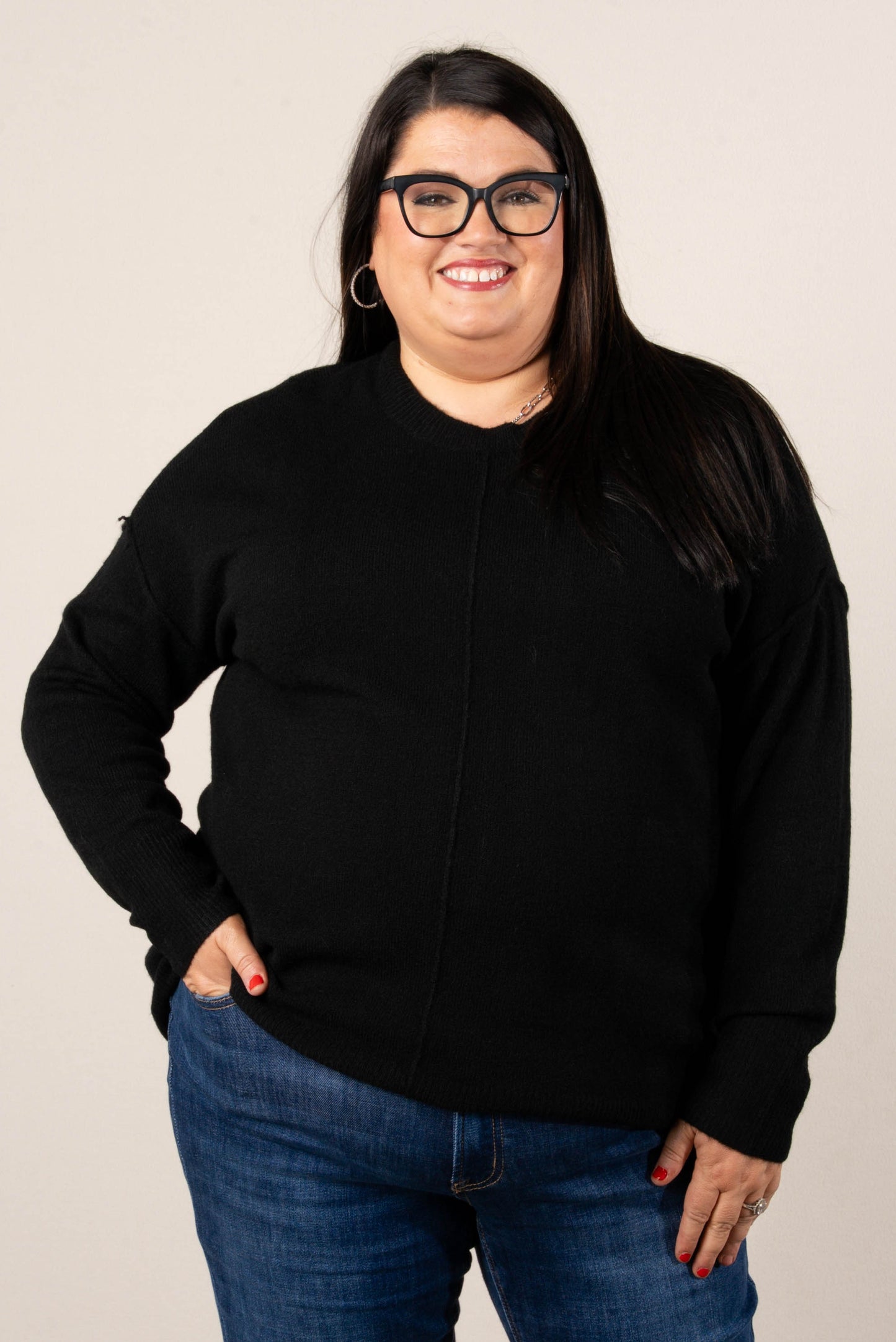 Mari Marled Knit Front Seam Sweater