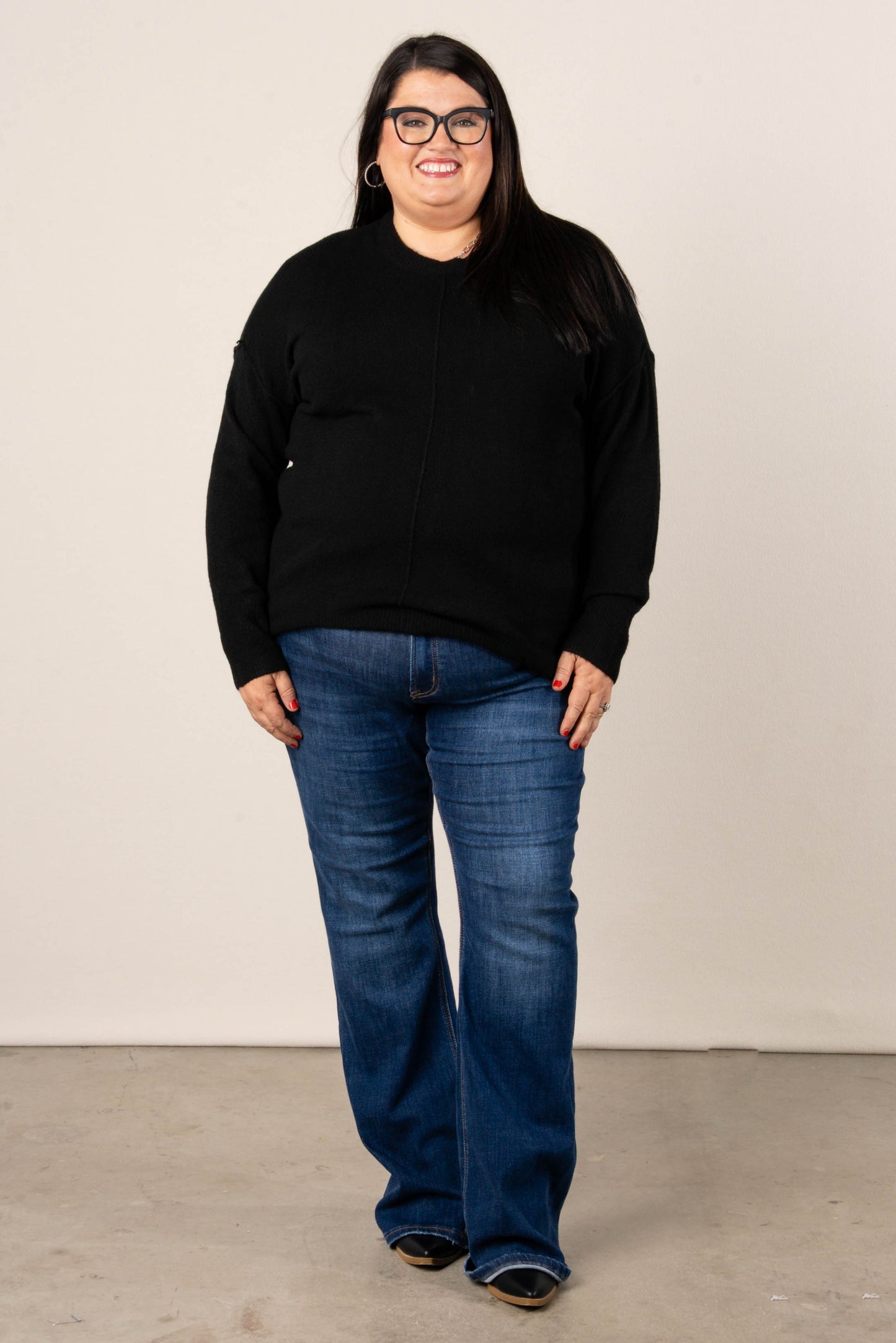 Mari Marled Knit Front Seam Sweater