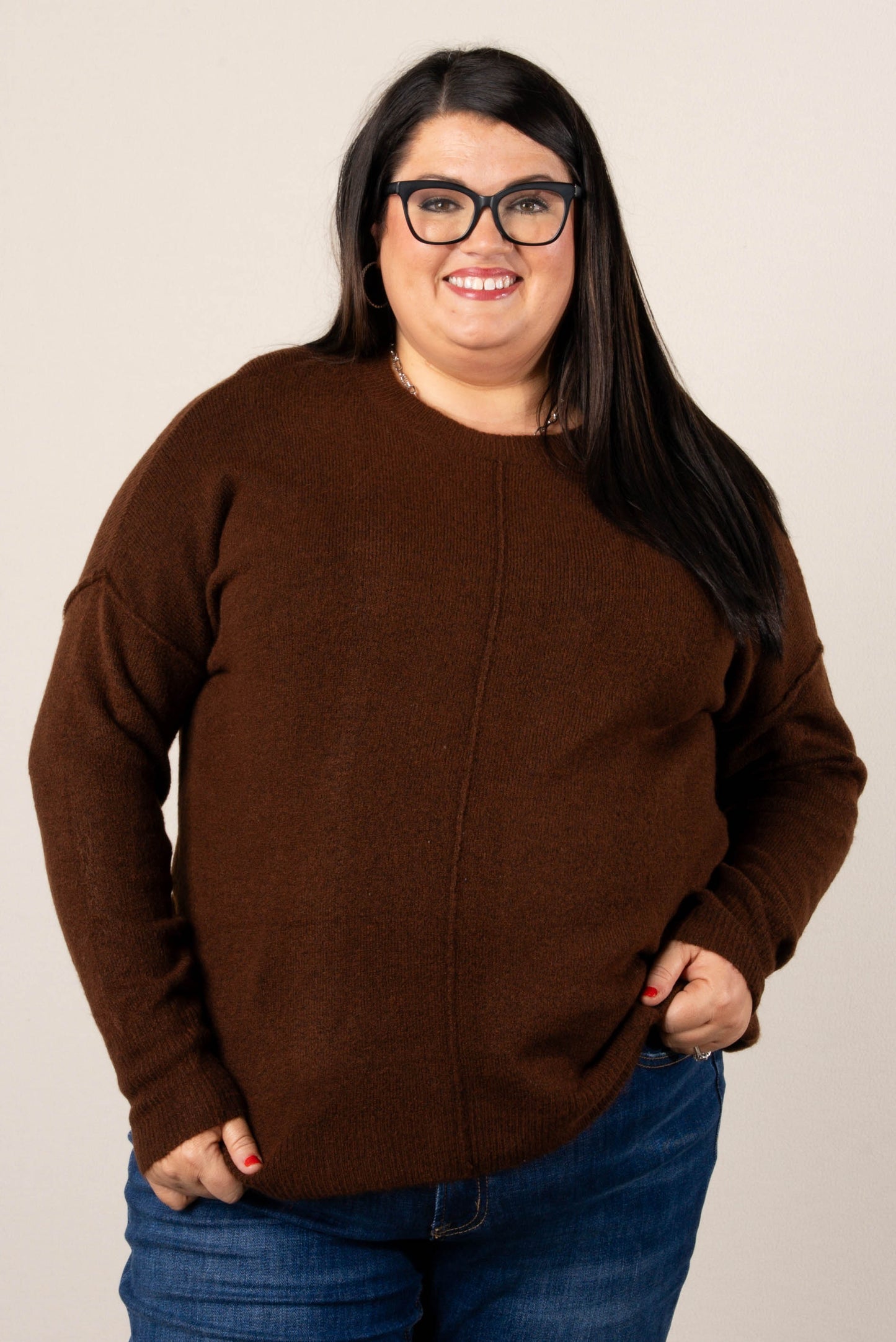 Mari Marled Knit Front Seam Sweater