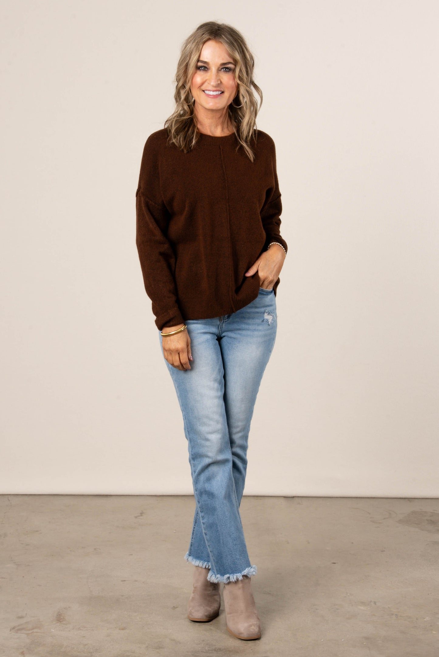 Mari Marled Knit Front Seam Sweater