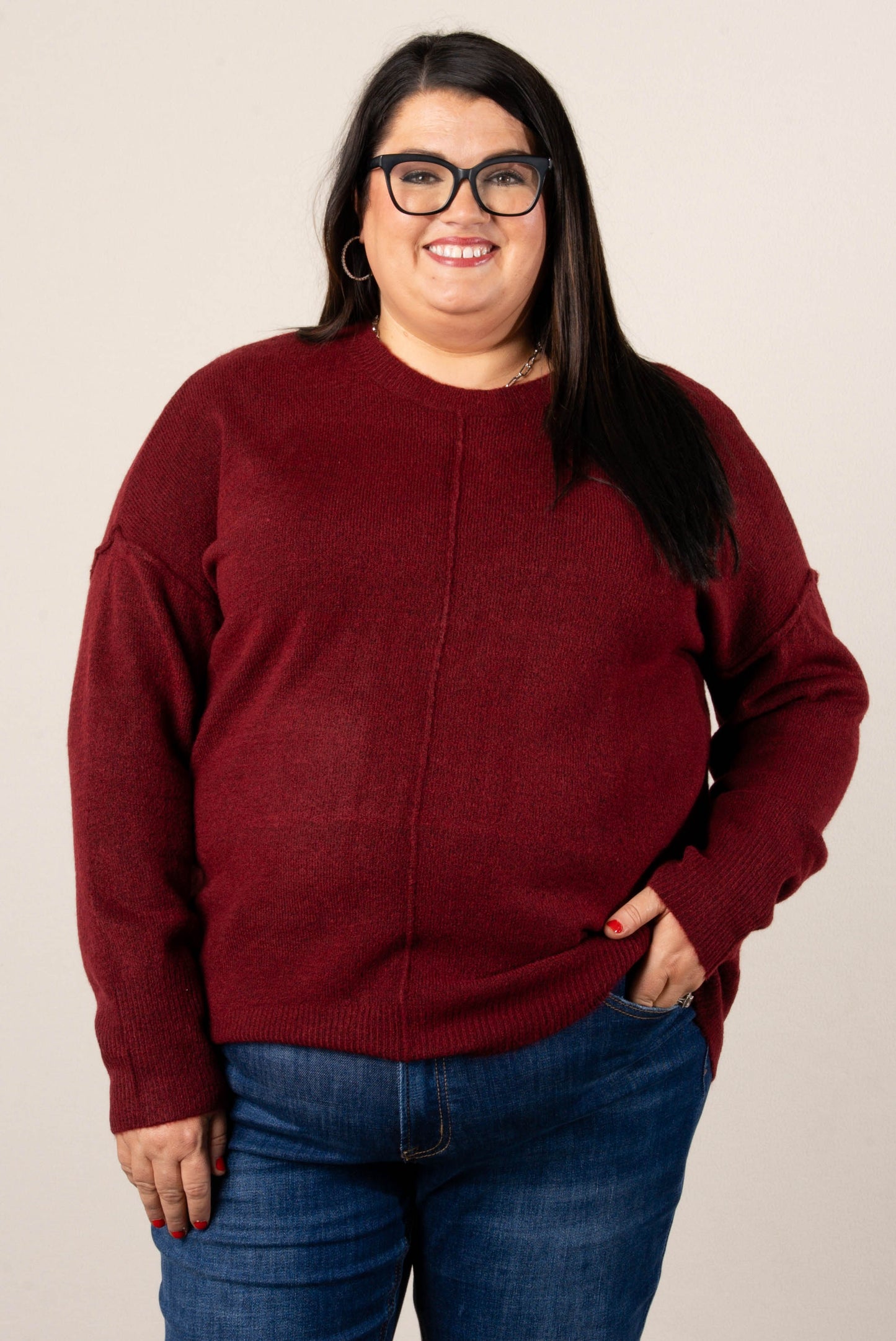 Mari Marled Knit Front Seam Sweater