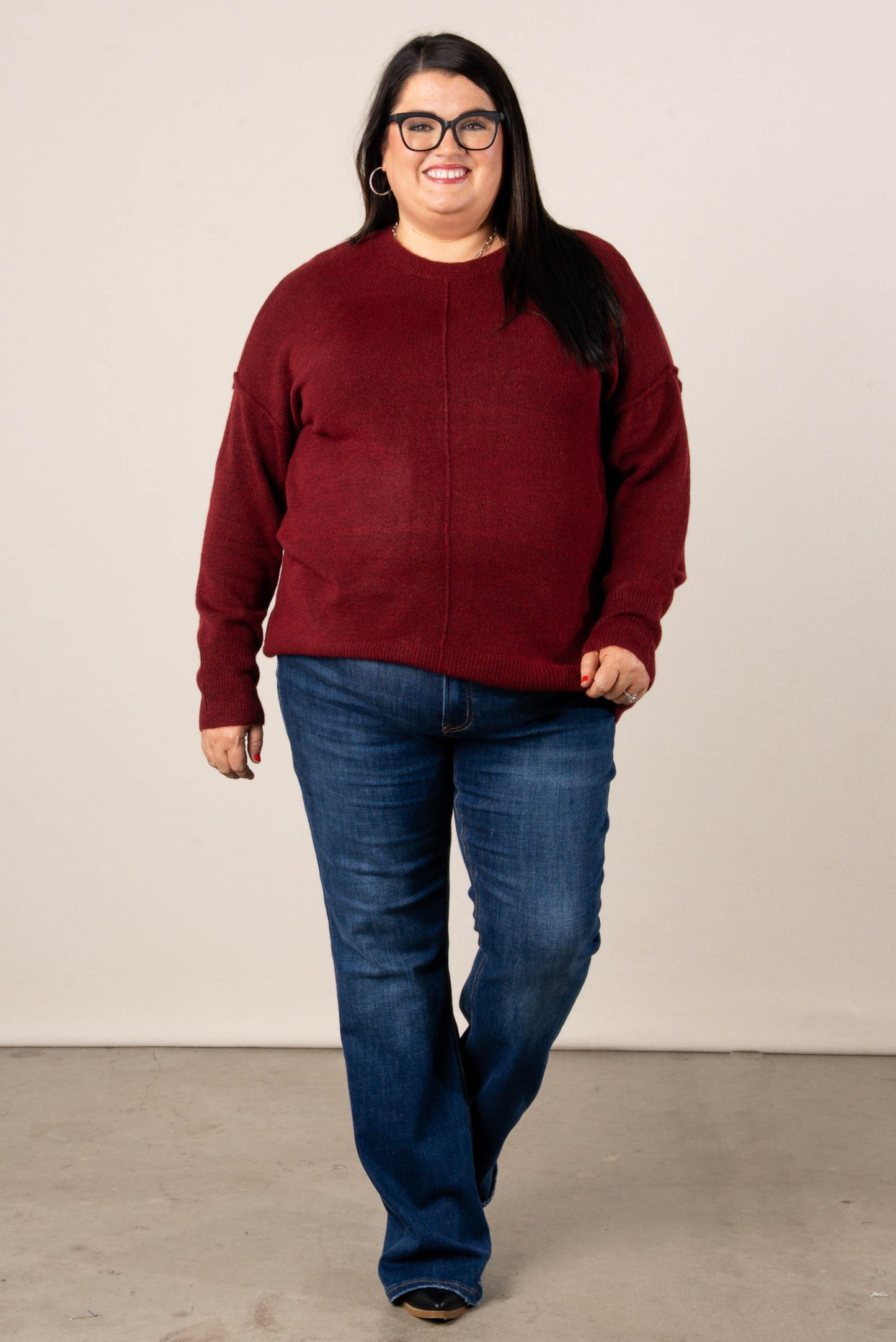 Mari Marled Knit Front Seam Sweater